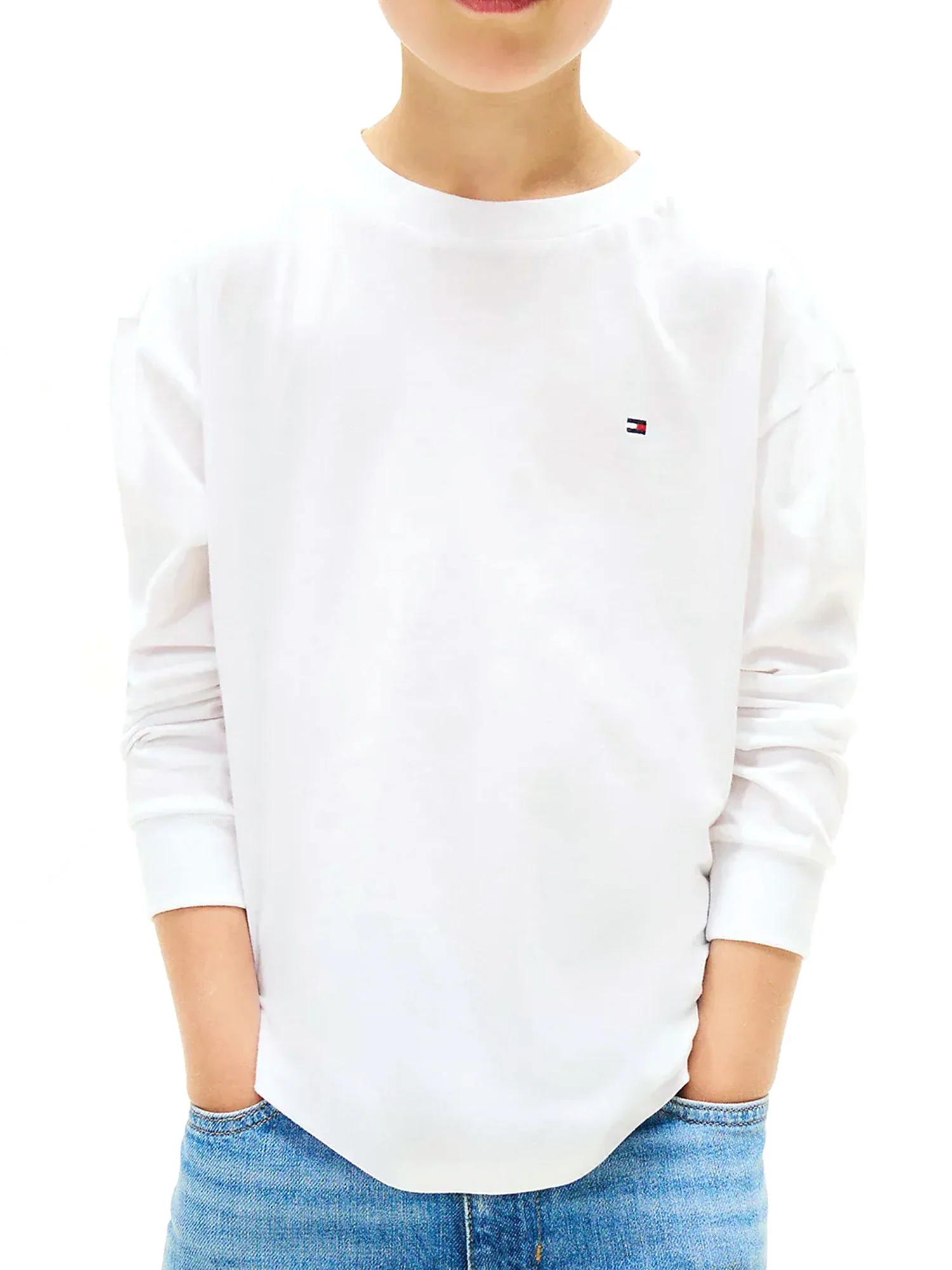 T-shirt manica lunga Tommy Hilfiger bambino in jersey essential bianco - Image 2