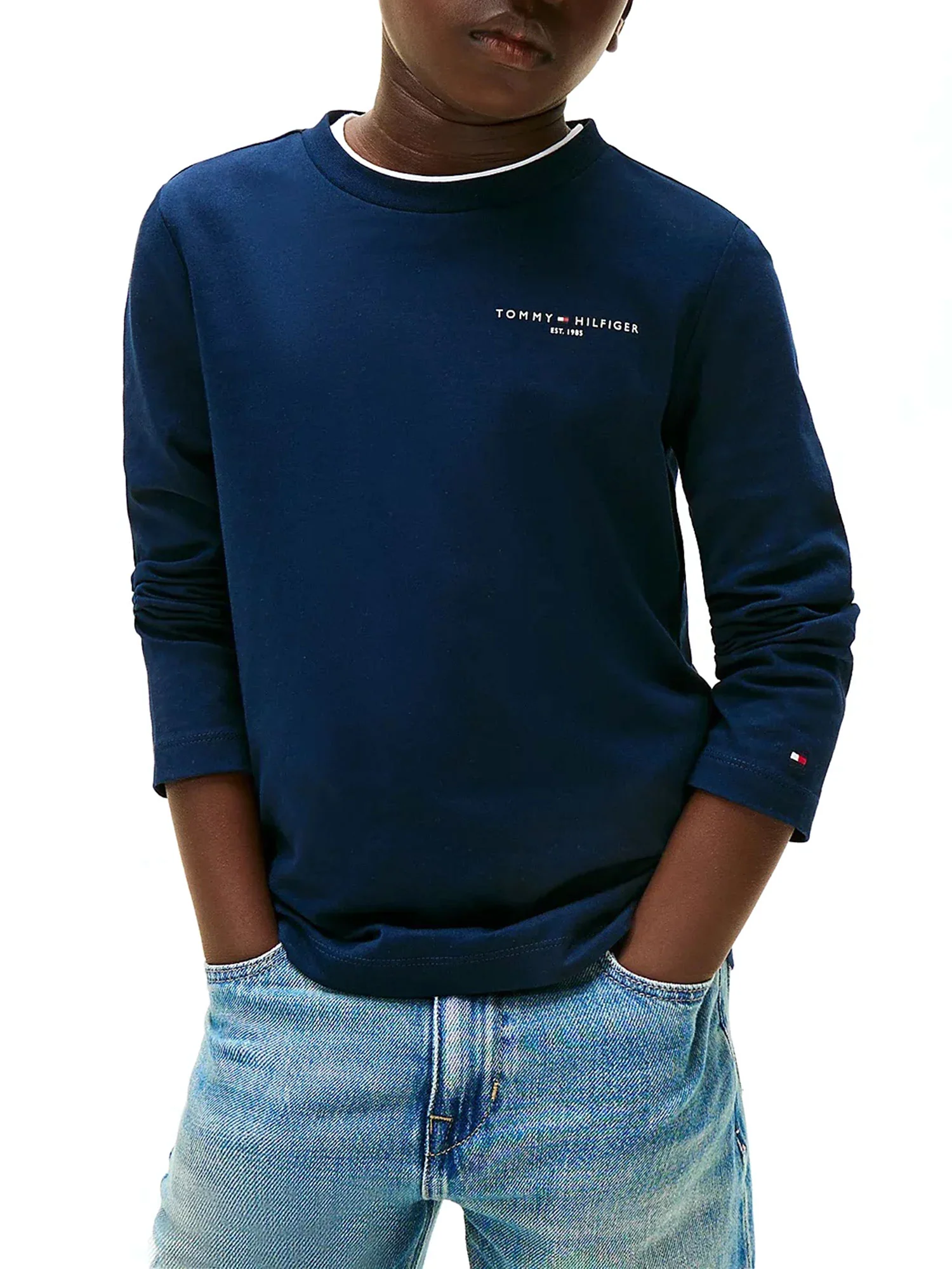 T-shirt manica lunga Tomy Hilfiger bambino mini logo corp blu - Image 2