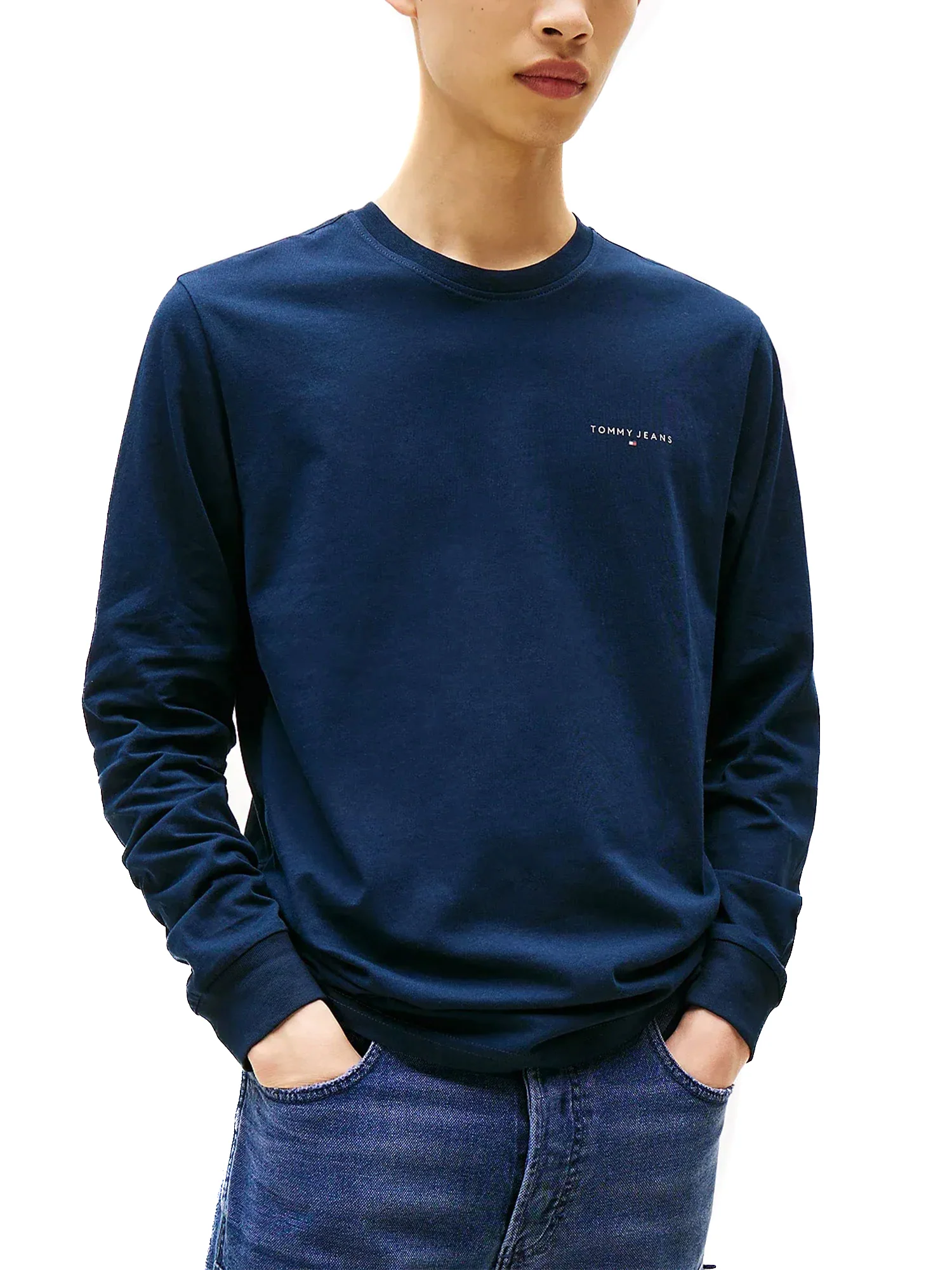 T-shirt maniche lunghe slim fit con logo lettering blu