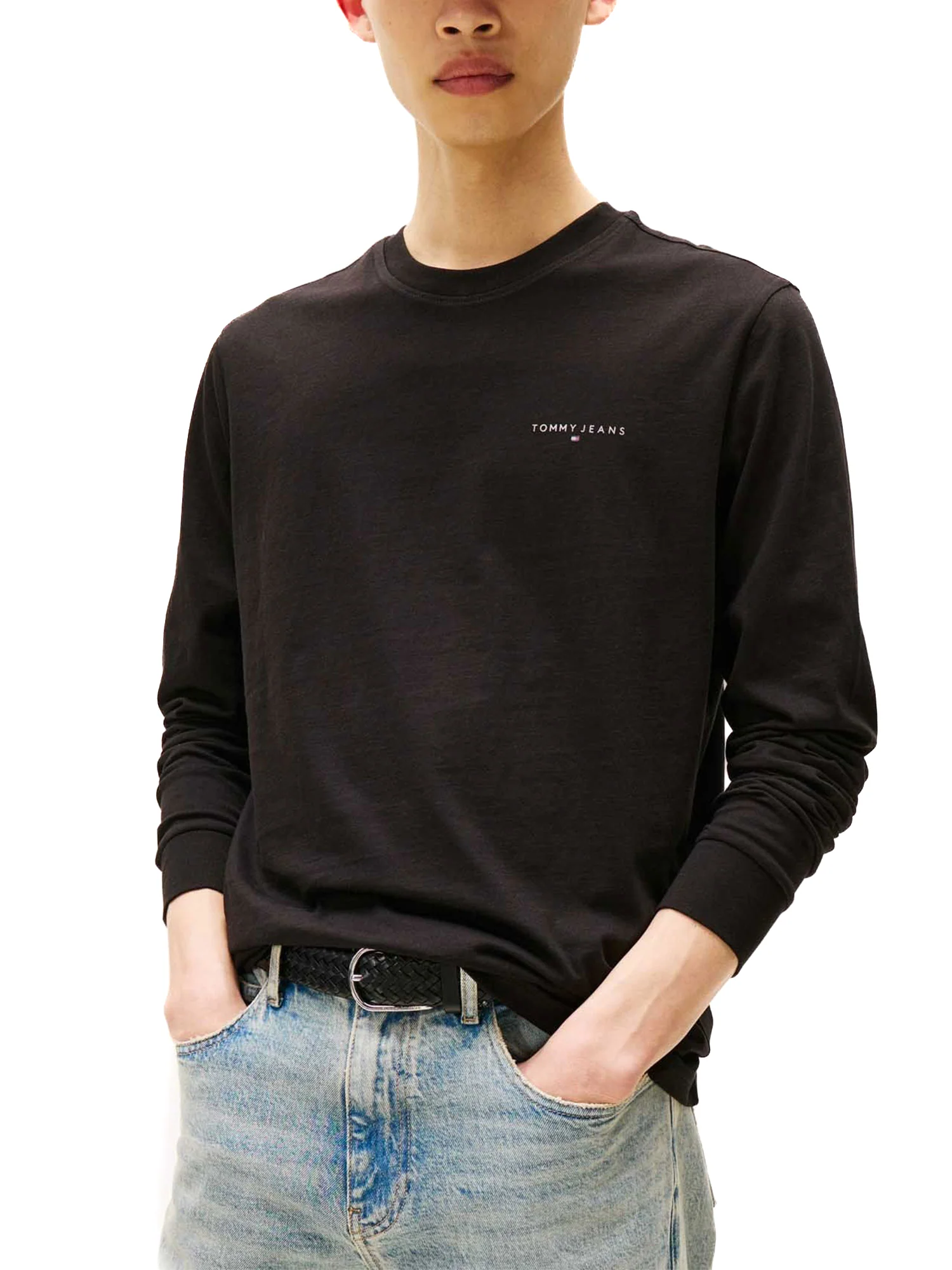T-shirt maniche lunghe slim fit con logo lettering nero