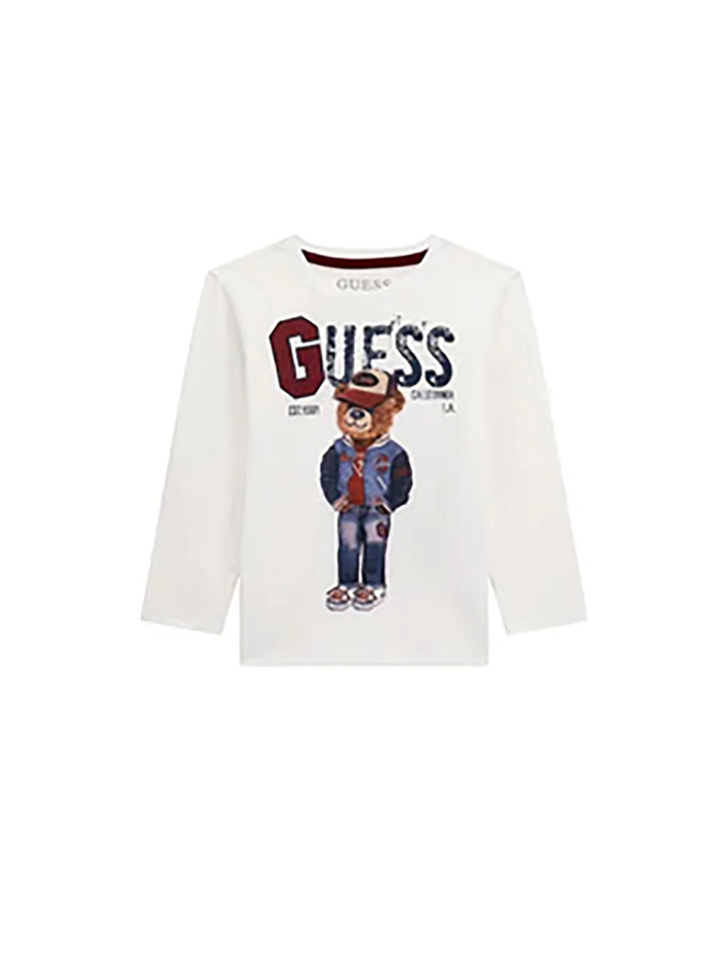 T-shirt manica lunga Guess neonato stampa teddy school bianco