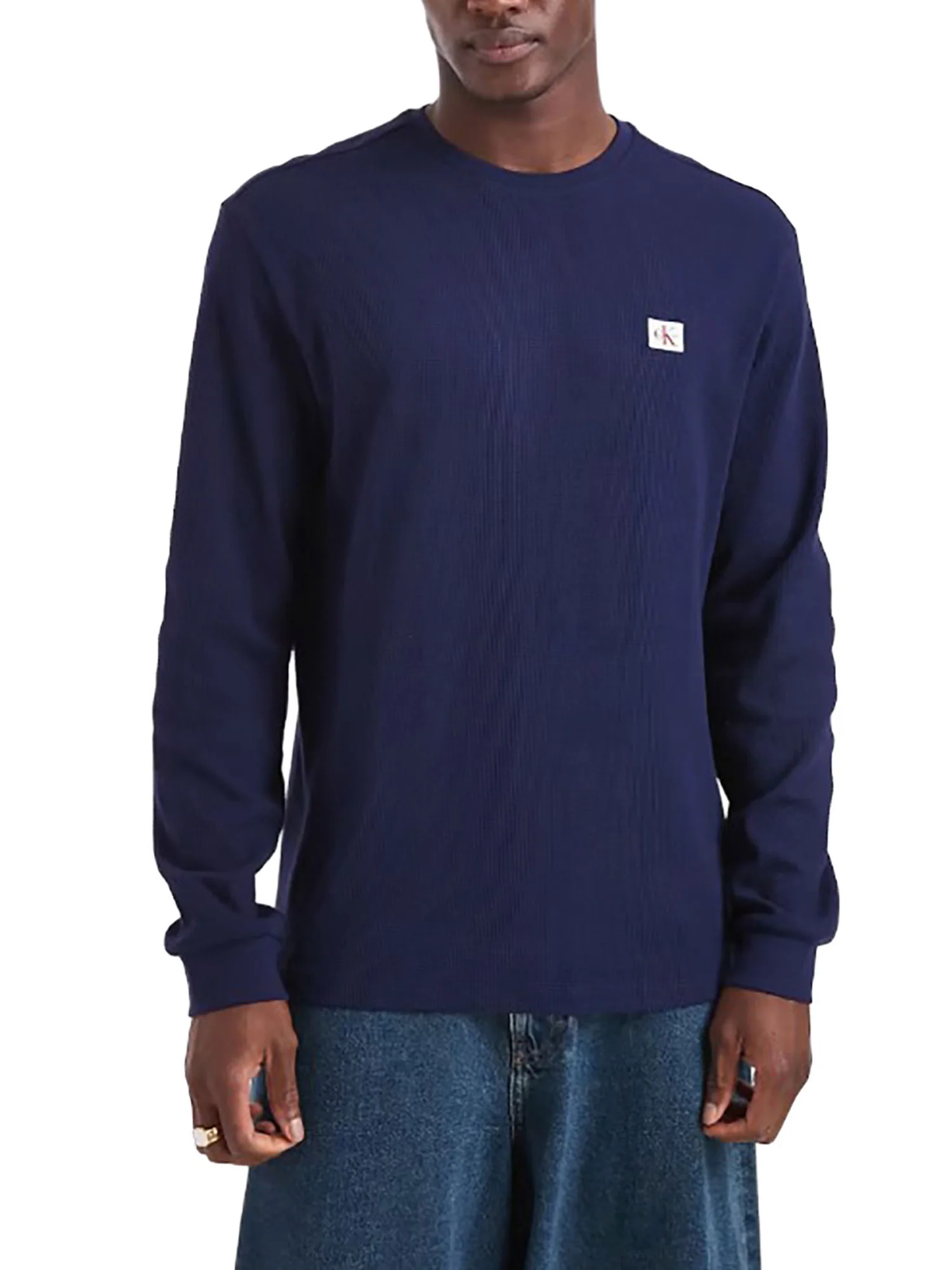 T-shirt Calvin Klein Jeans Uomo manica lunga waffle badge Blu