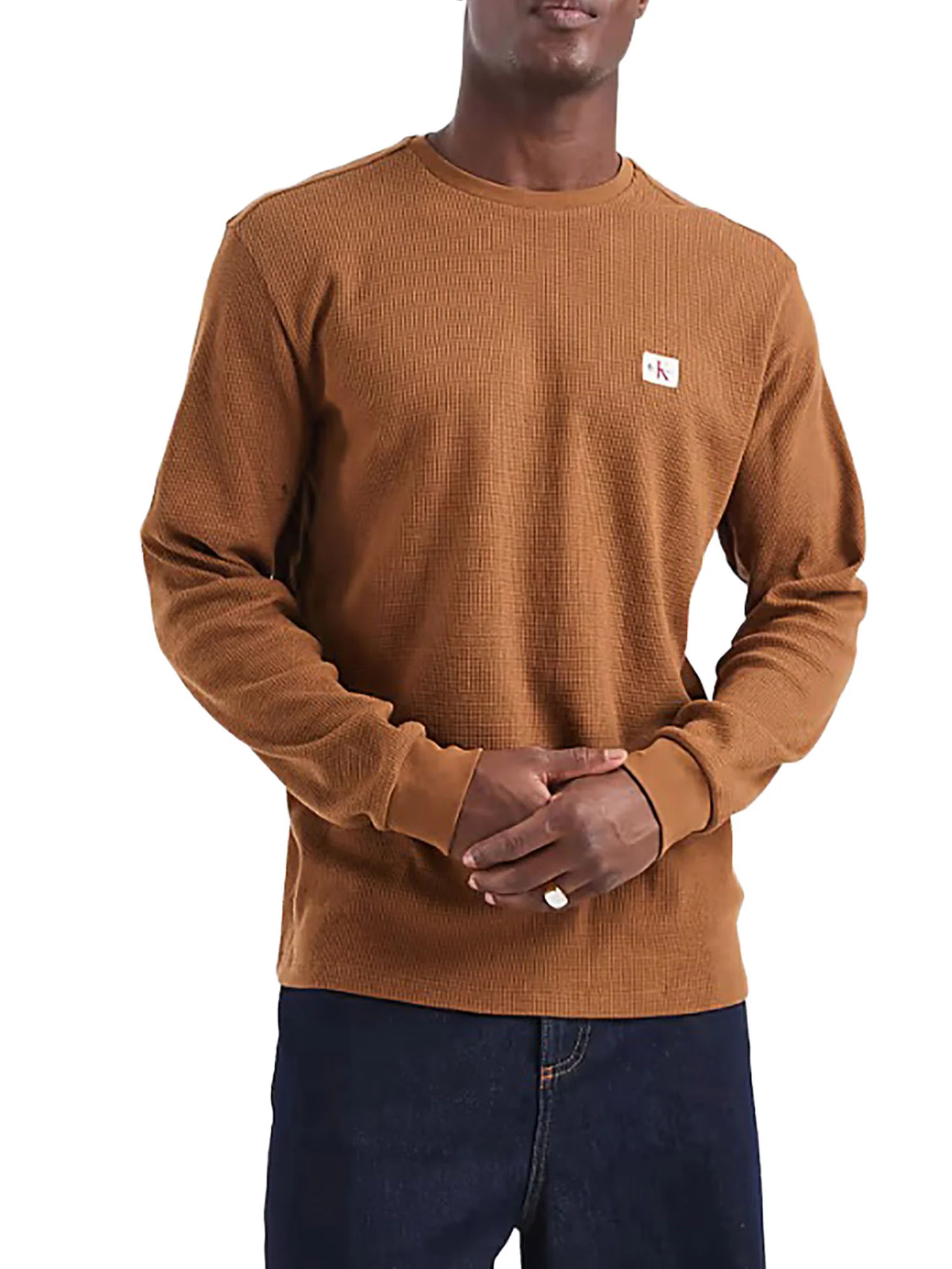 T-shirt Calvin Klein Jeans Uomo manica lunga waffle badge Marrone