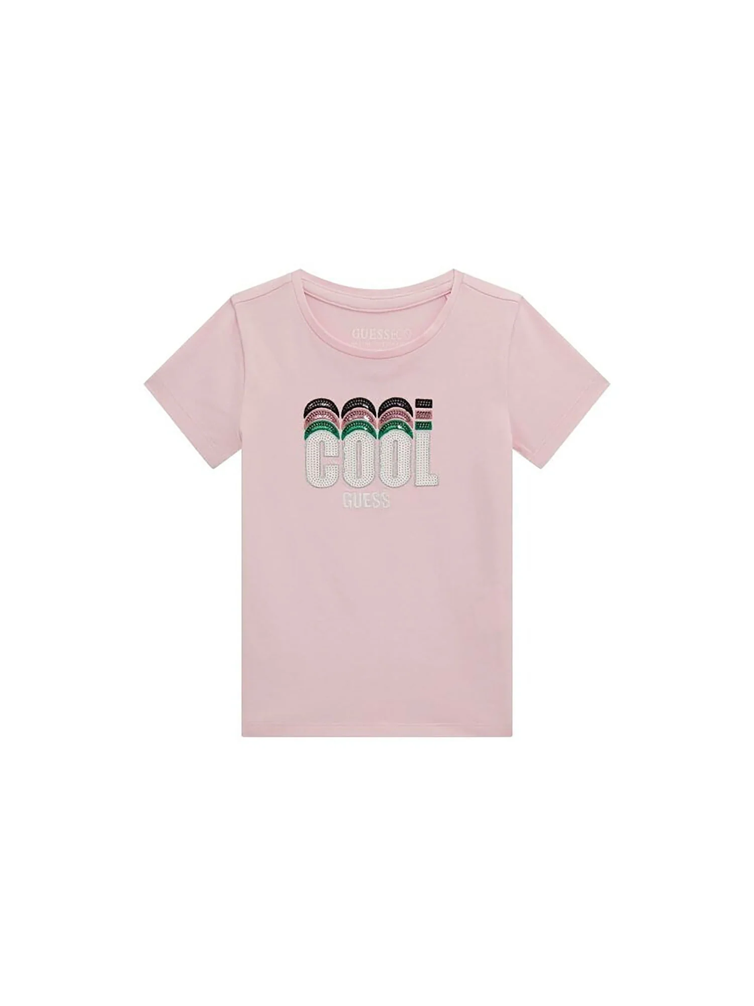 T-shirt scritta cool con applicazione paillettes rosa