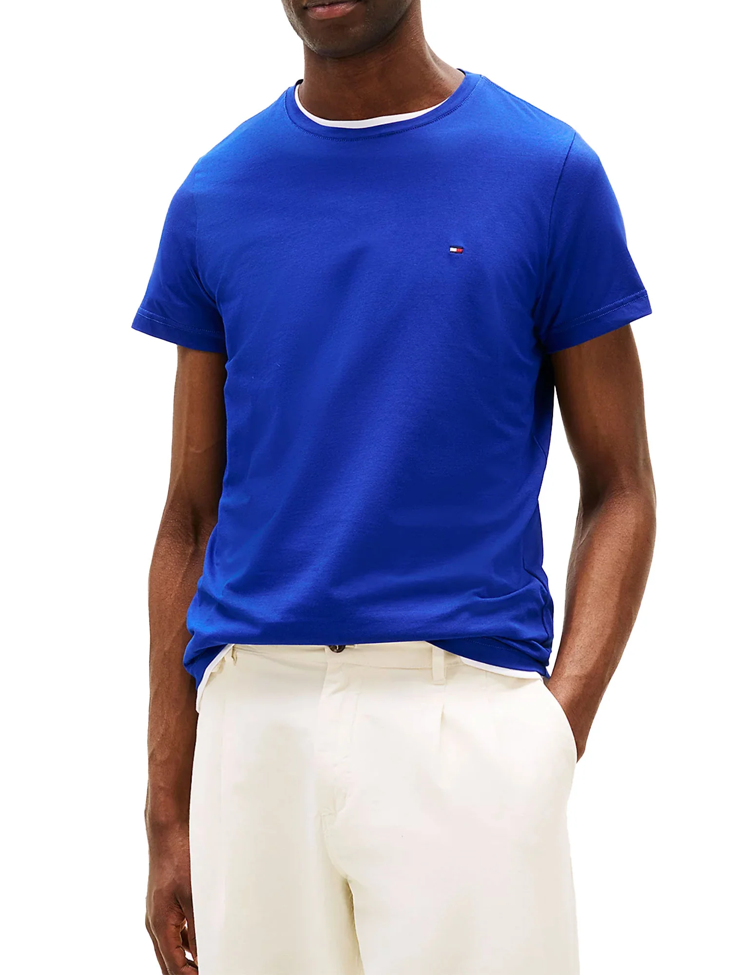 T-shirt slim fit con bandierina ricamata blu