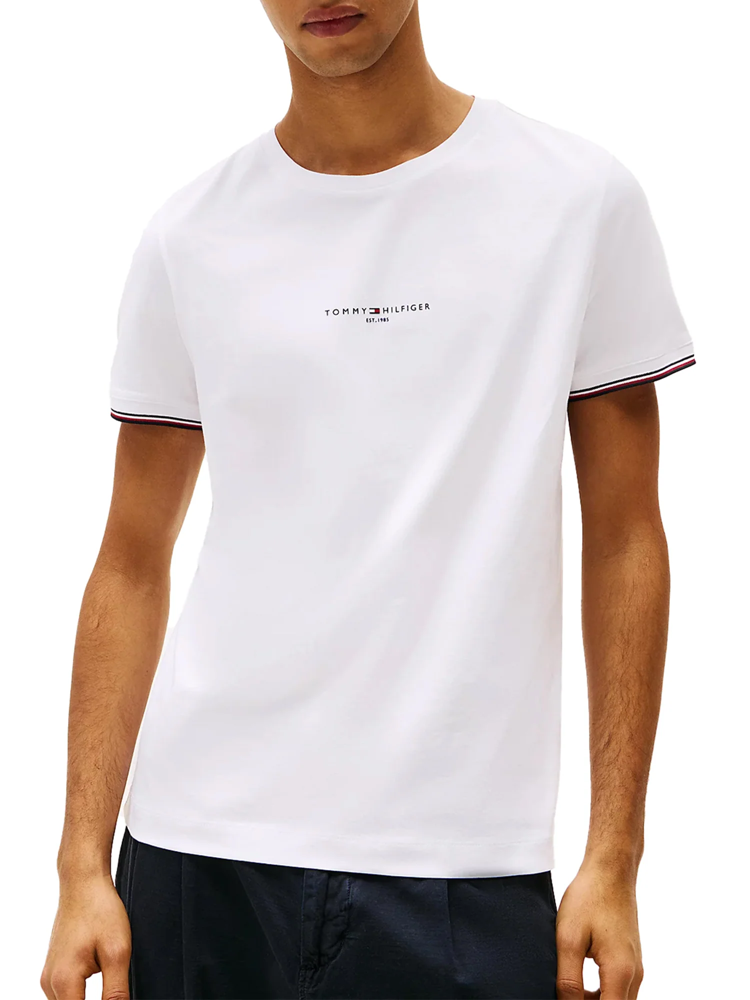 T-shirt slim fit con bordi a contrasto bianco