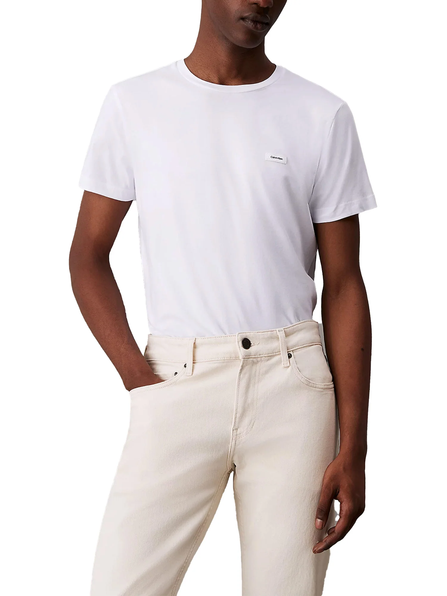 T-shirt slim in cotone stretch con targhetta logo bianco
