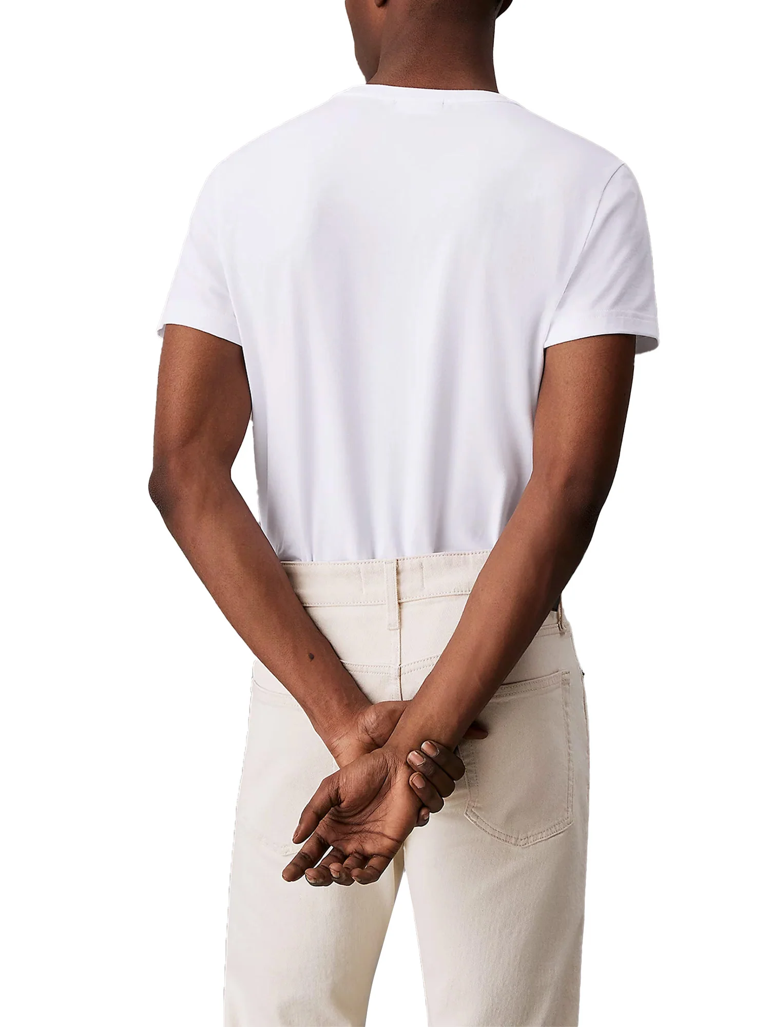 T-shirt slim in cotone stretch con targhetta logo bianco - Image 2