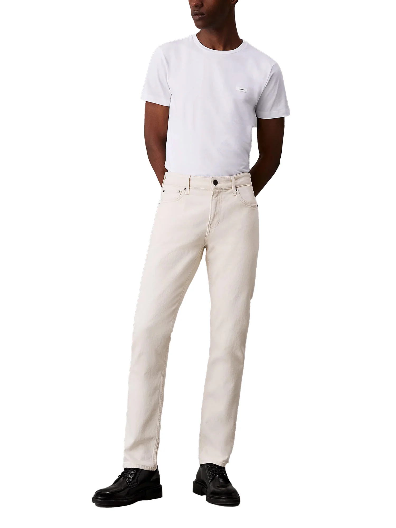 T-shirt slim in cotone stretch con targhetta logo bianco - Image 4
