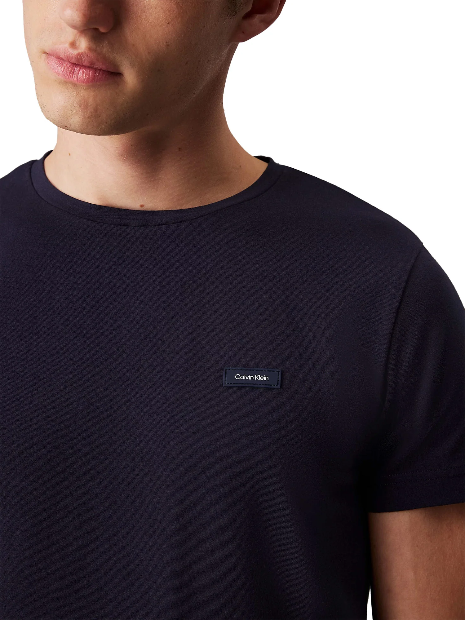 T-shirt slim in cotone stretch con targhetta logo blu - Image 3
