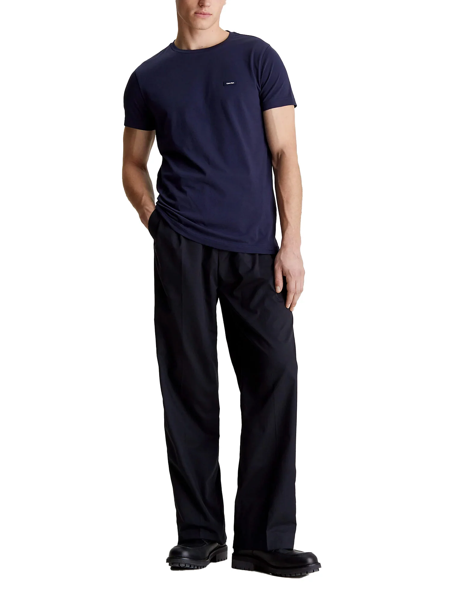 T-shirt slim in cotone stretch con targhetta logo blu - Image 4