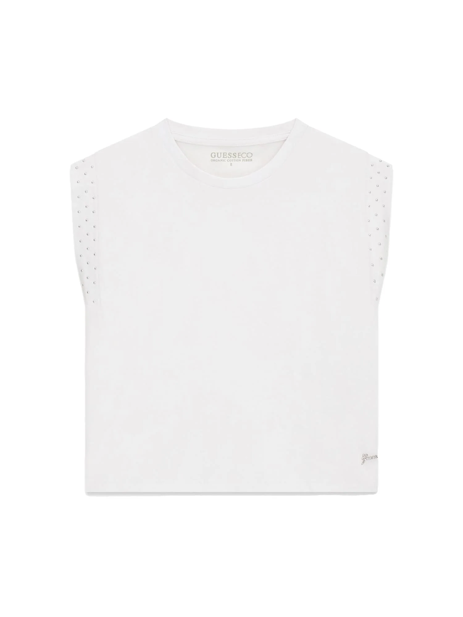 T-shirt Guess Ragazza smanicata in jersey di cotone bianco