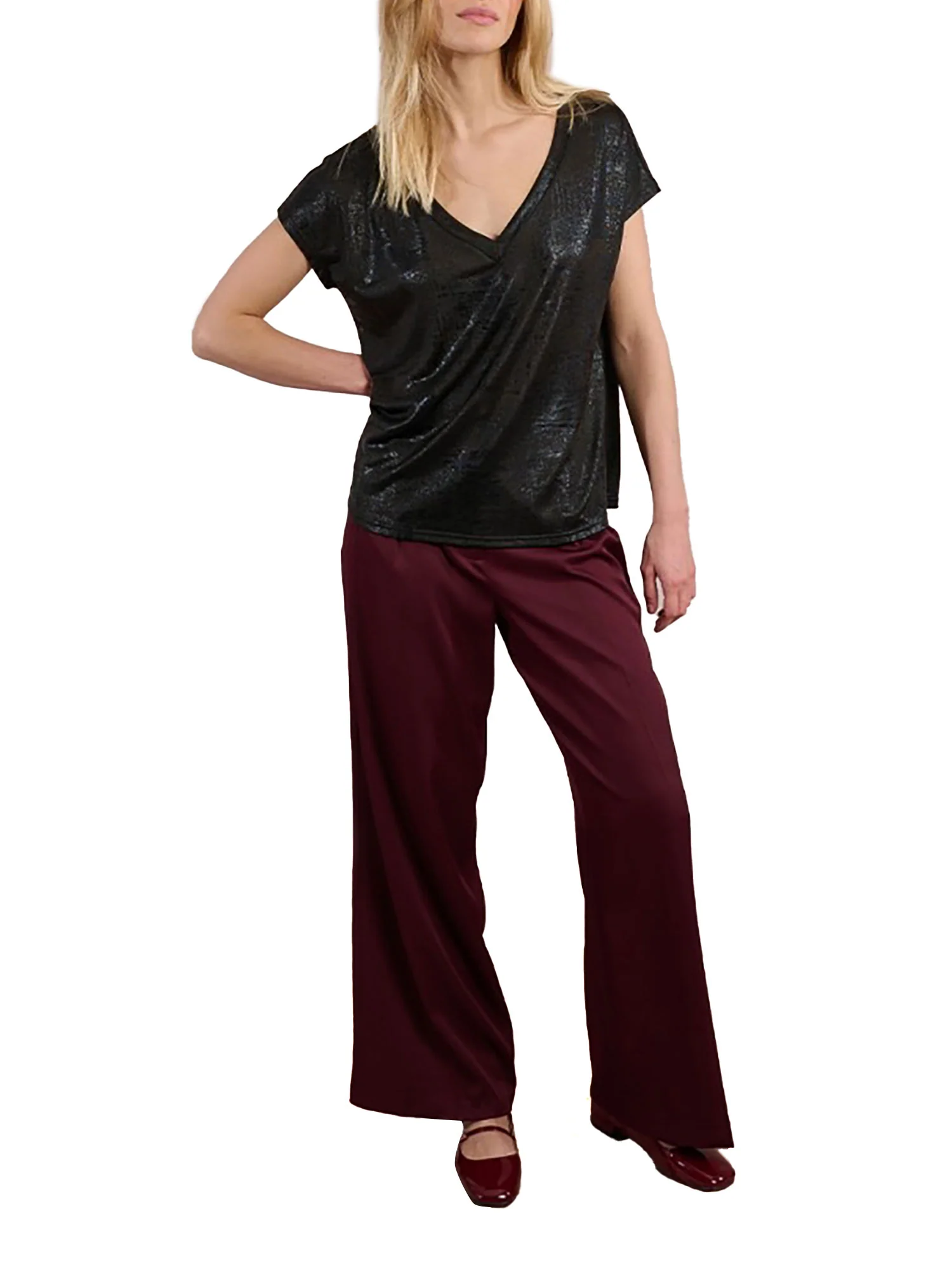 T-shirt Molly Bracken donna manica corta lurex nero - Image 4