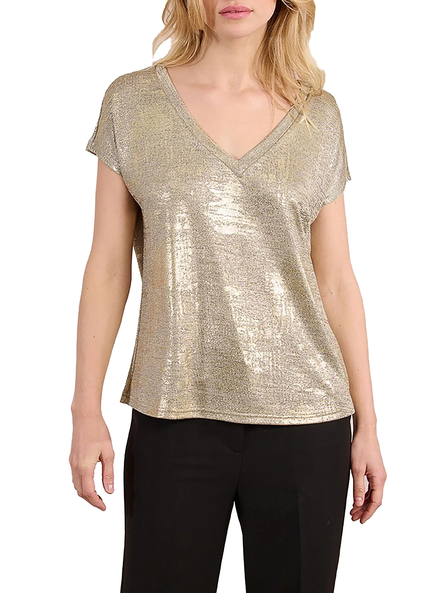 T-shirt Molly Bracken donna manica corta lurex oro