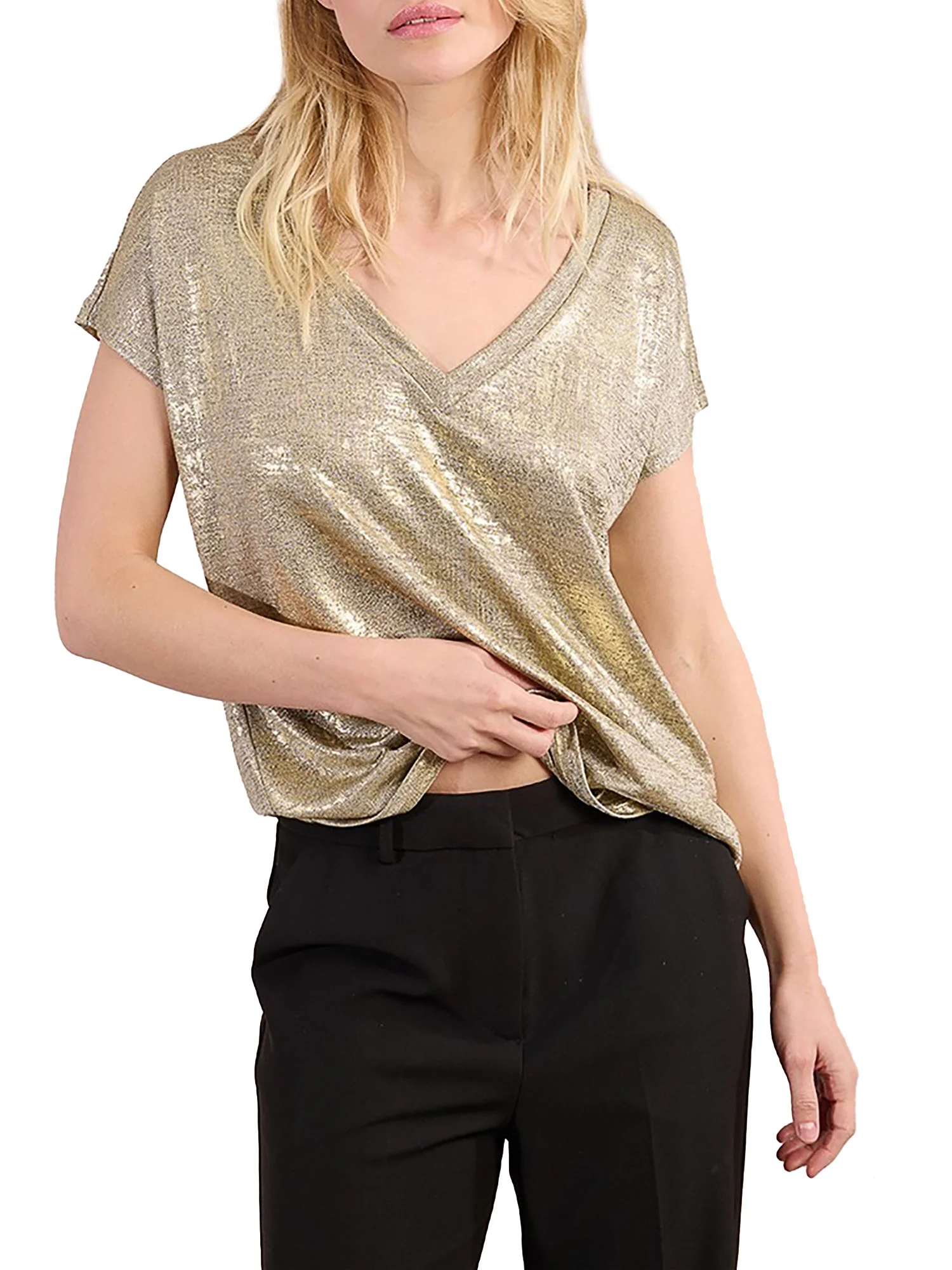 T-shirt Molly Bracken donna manica corta lurex oro - Image 3