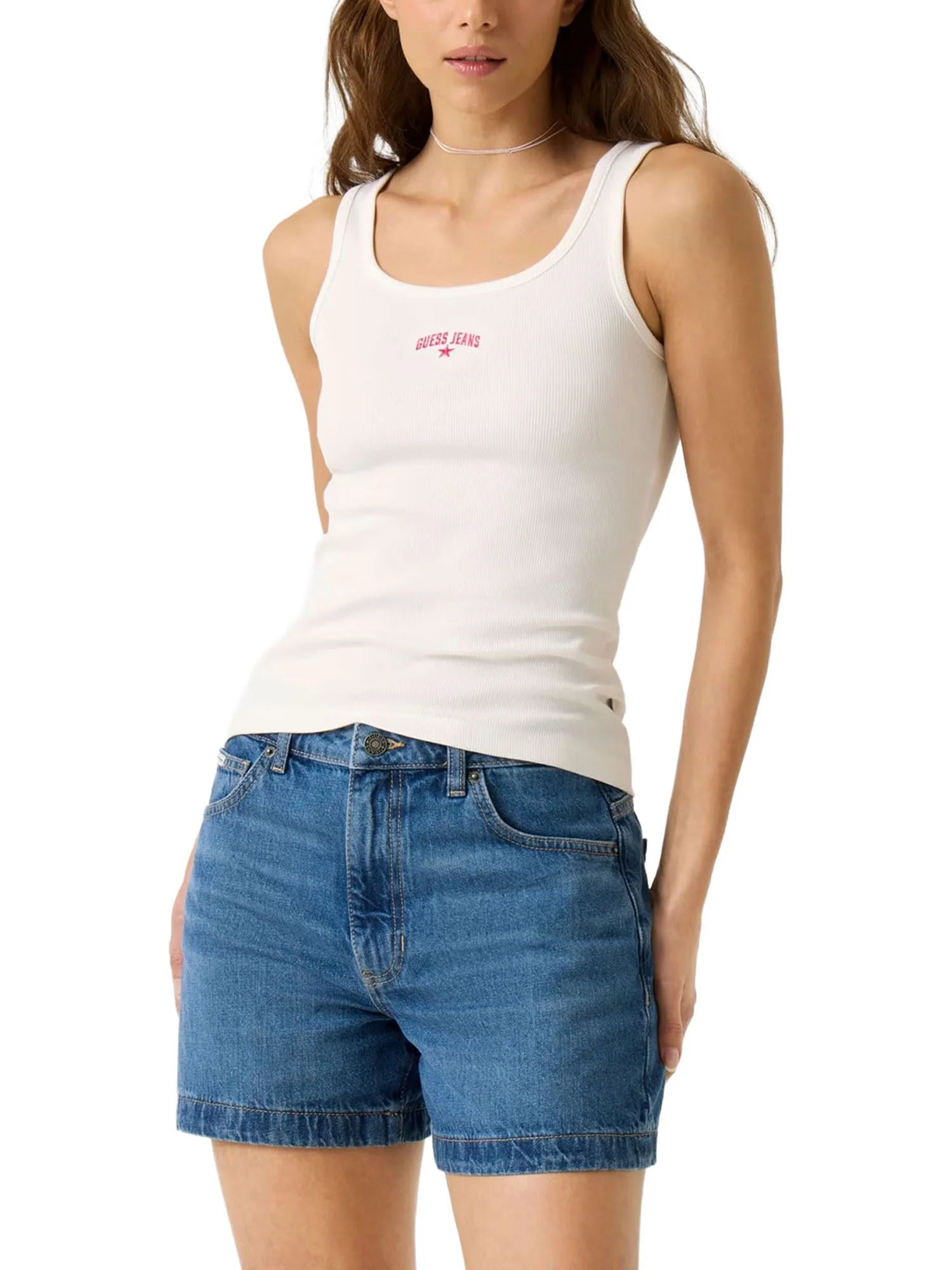 Top Guess donna Tank Rib Embro bianco