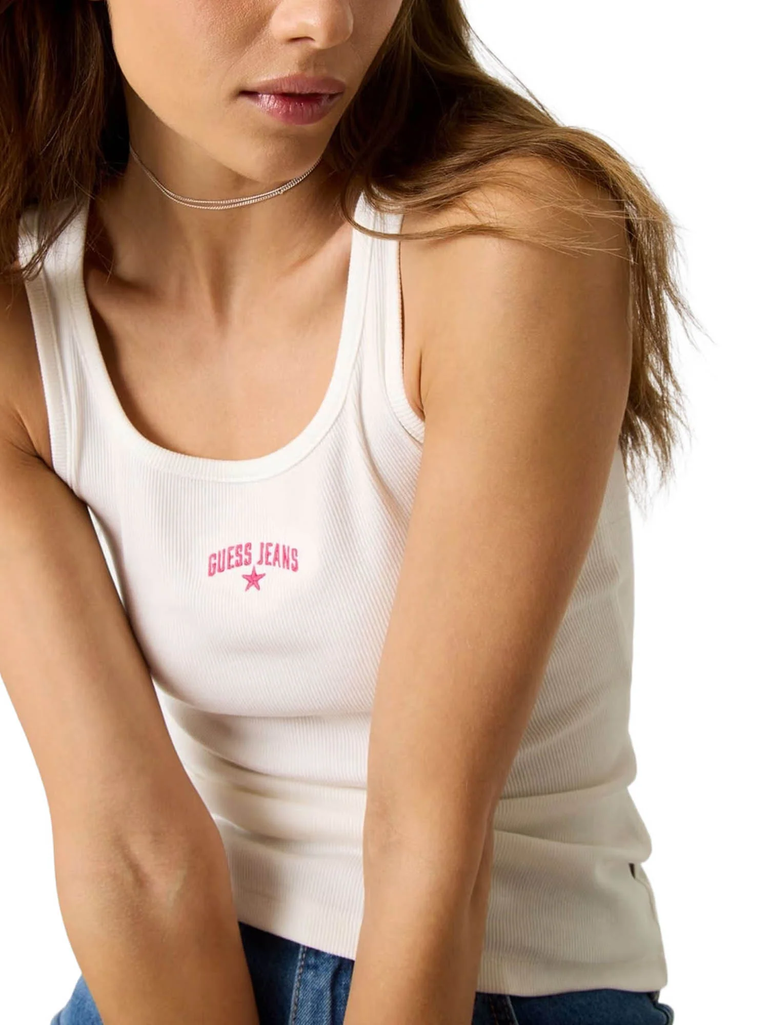 Top Guess donna Tank Rib Embro bianco - Image 3