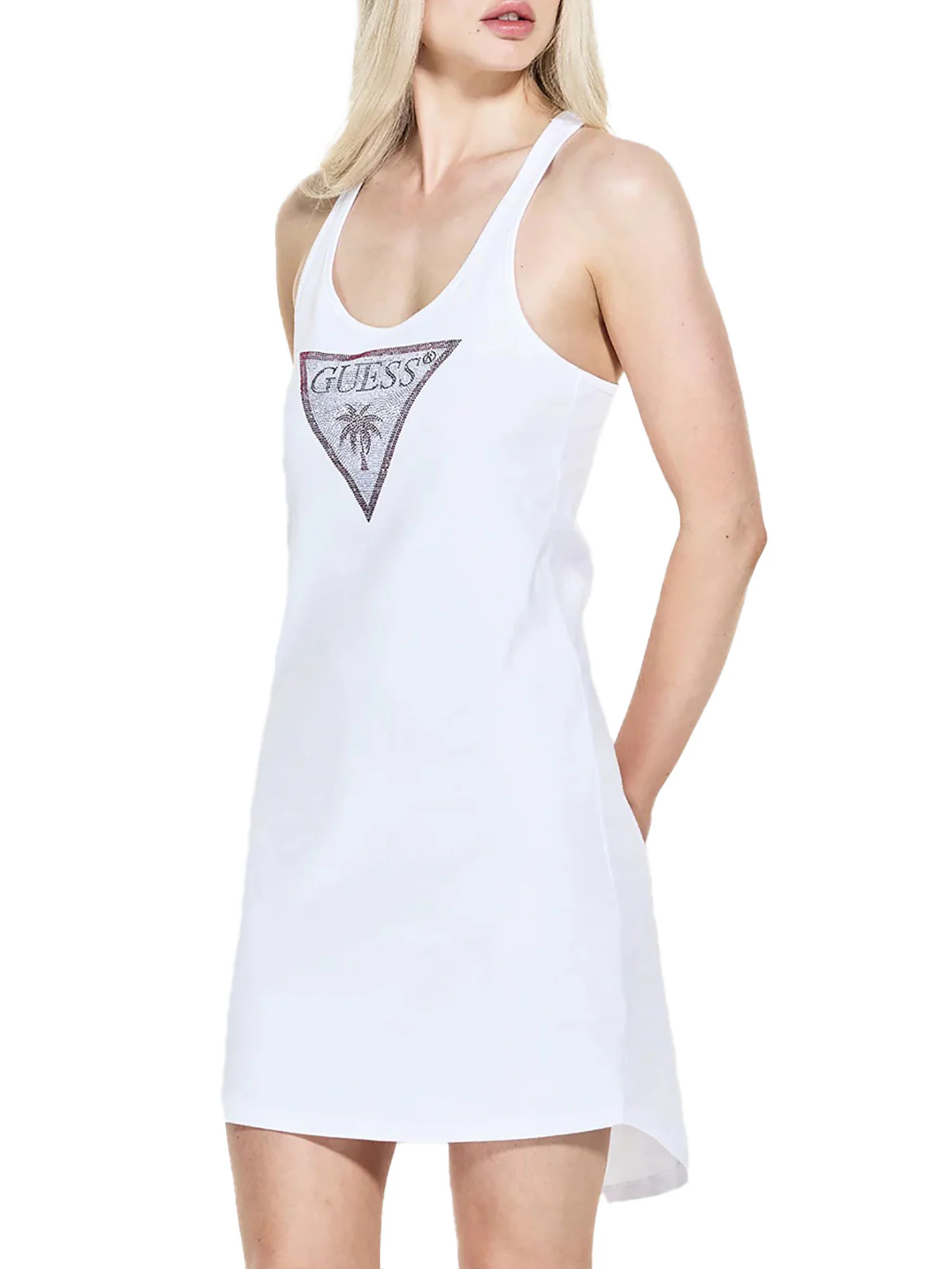 Abito canotta Guess Donna rhinestone triangle bianco - Image 2