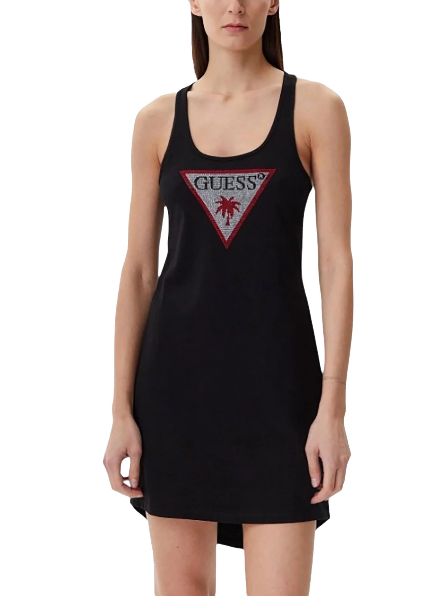 Abito canotta Guess Donna rhinestone triangle nero