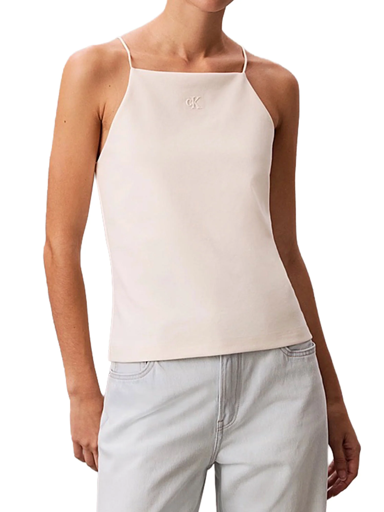 Top con bretelle Calvin Klein Donna Ponte con Logo Tofu
