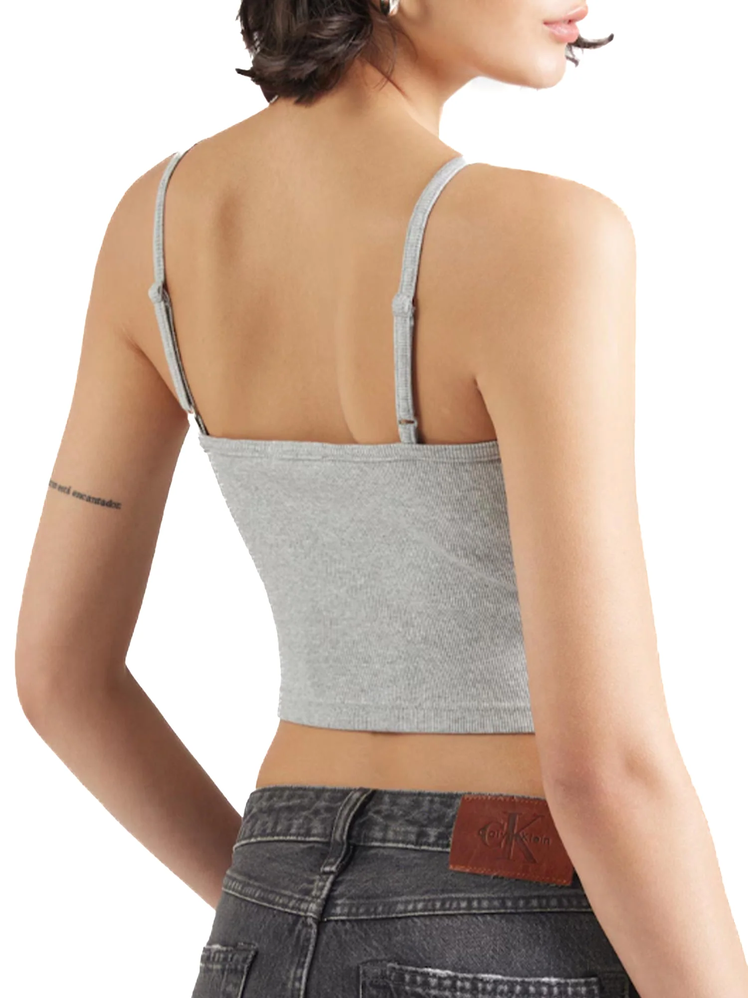 Top Calvin Klein a costine con bratelle e logo label grigio - Image 7