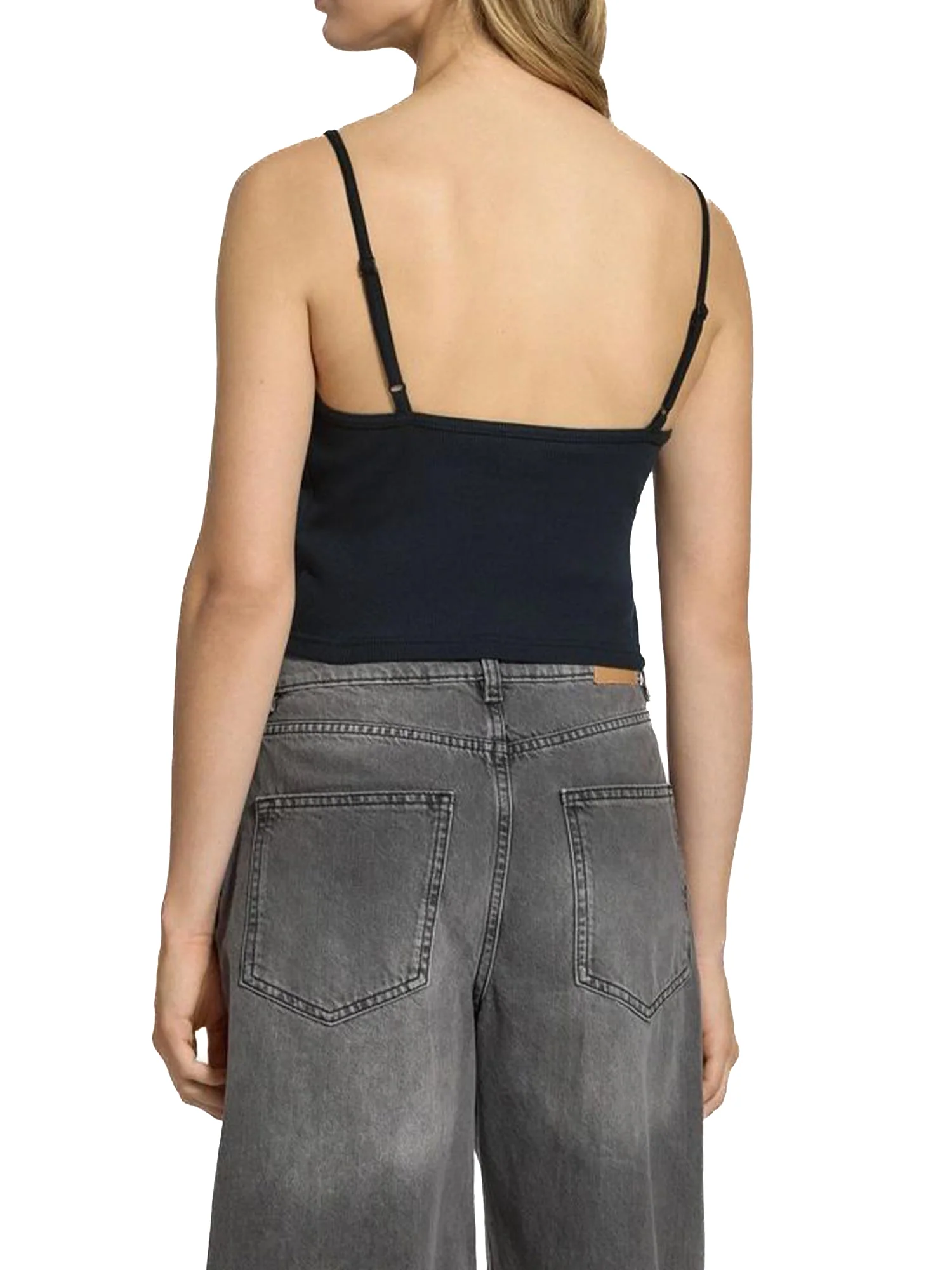 Top Calvin Klein a costine con bratelle e logo label nero - Image 2