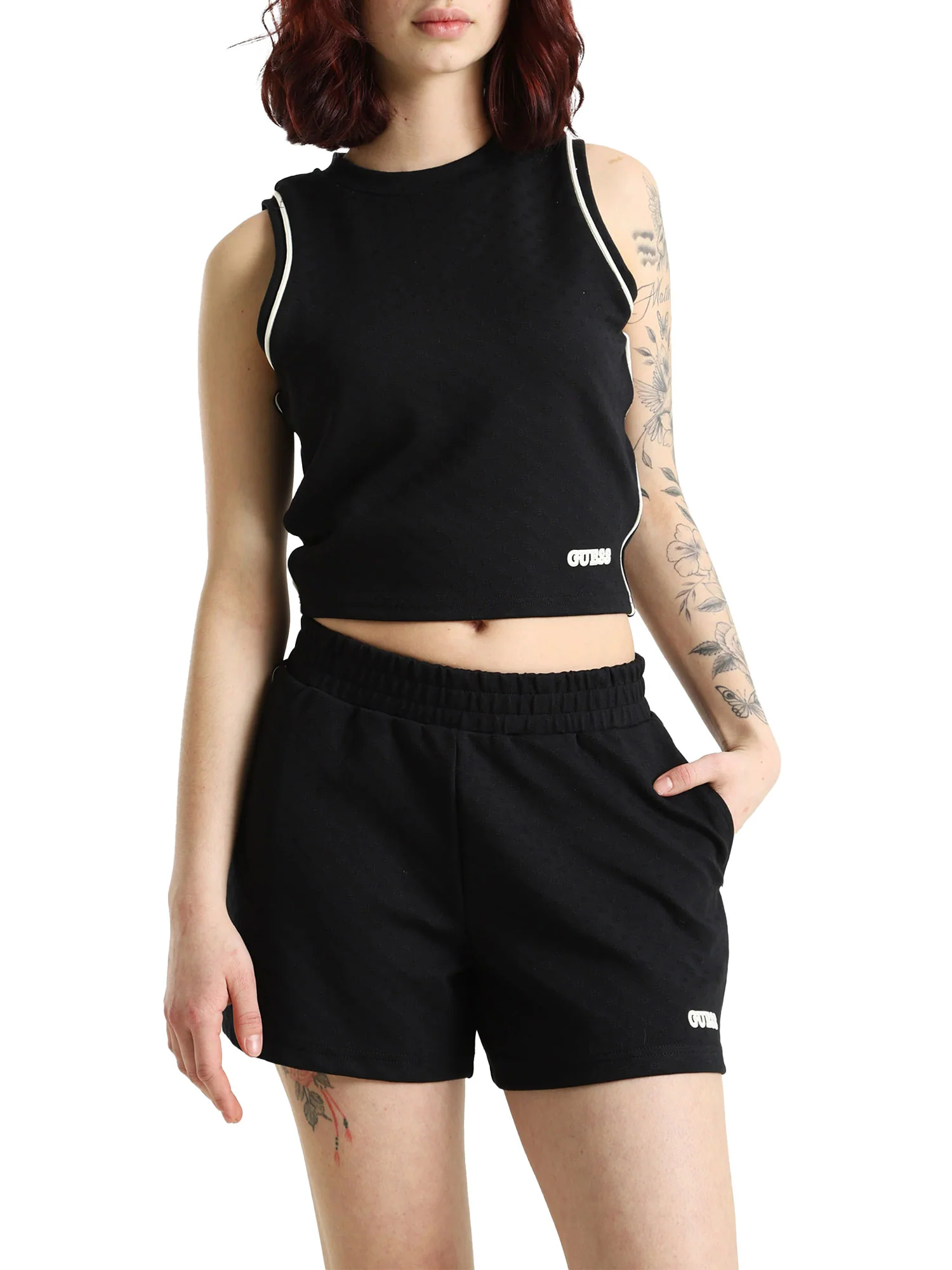 Top Guess Donna crop clara nero