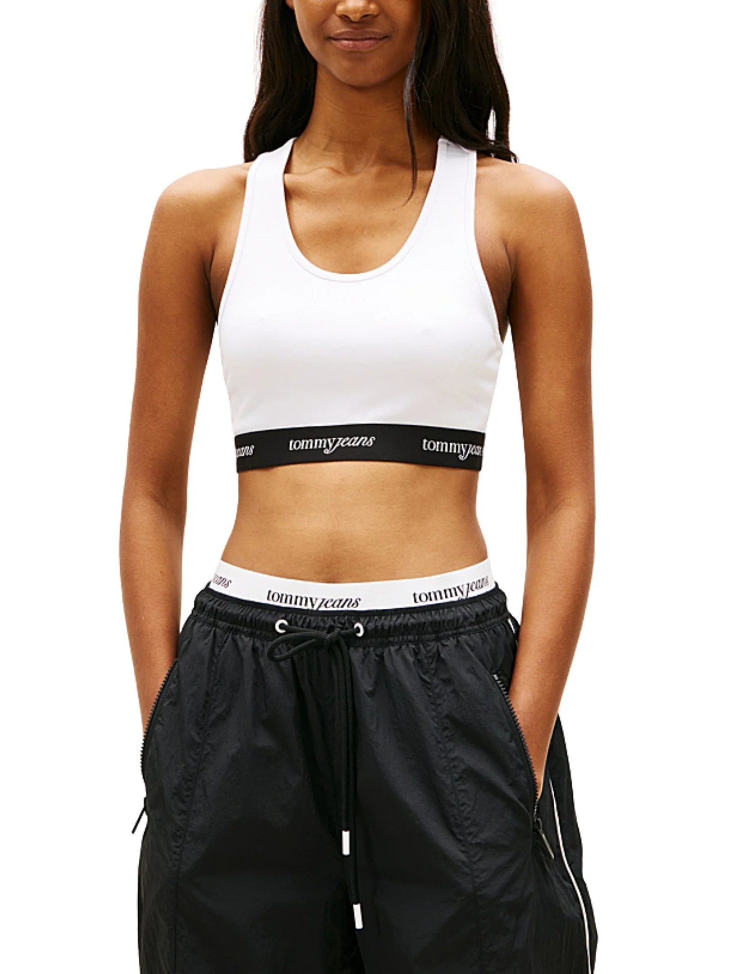 Top modello crop tape ecrù