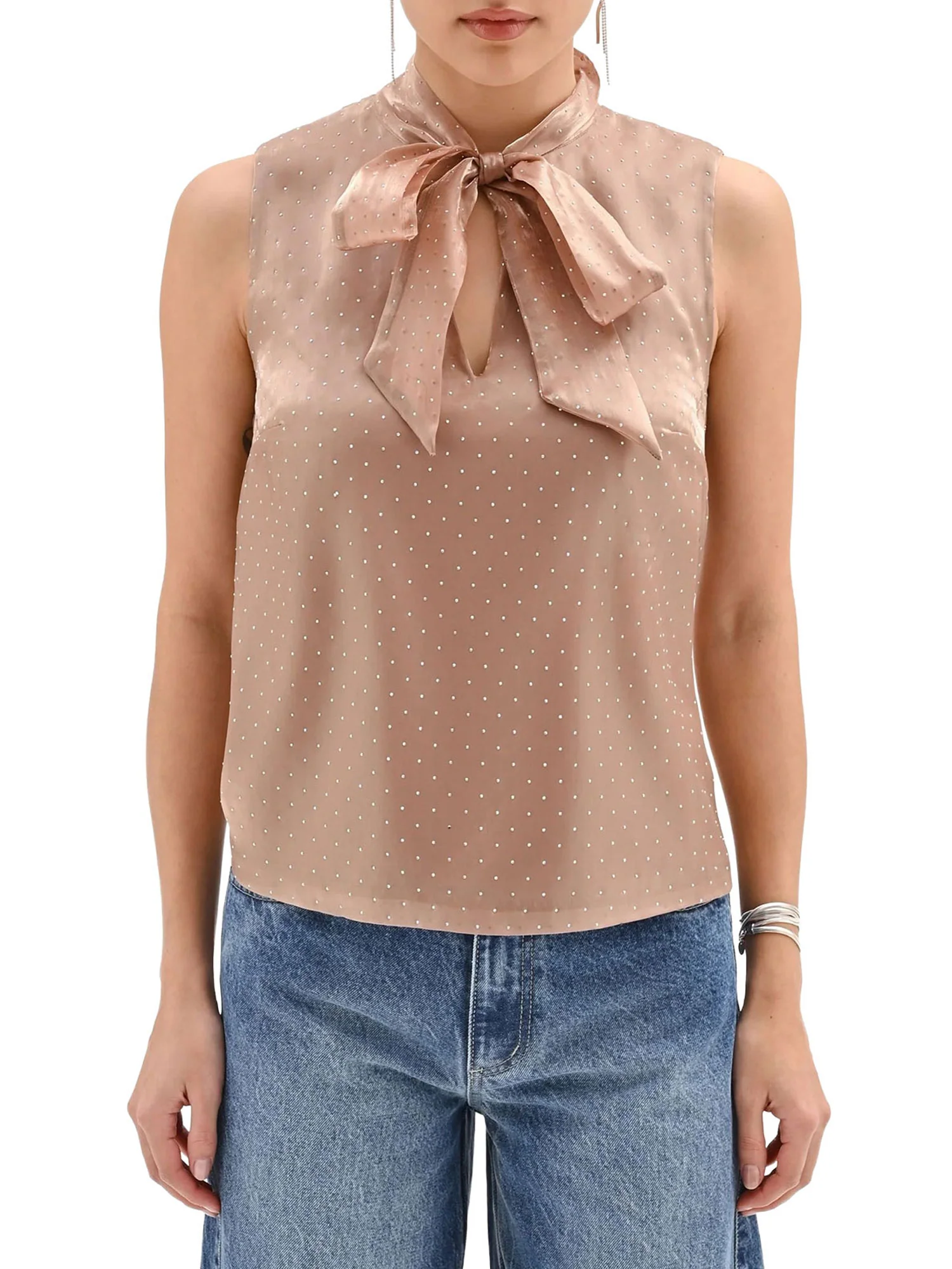 Top Rinascimento Donna con fiocco strass allover bronzo