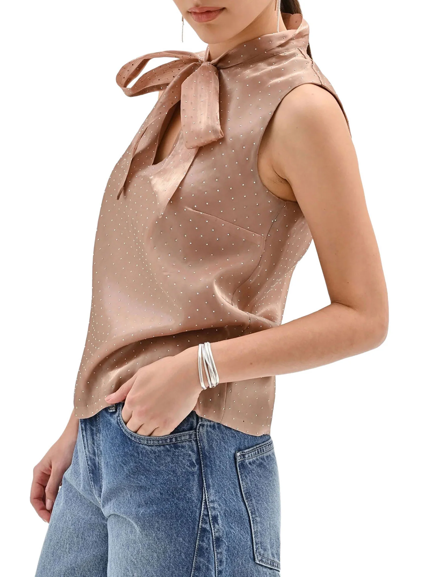 Top Rinascimento Donna con fiocco strass allover bronzo - Image 2