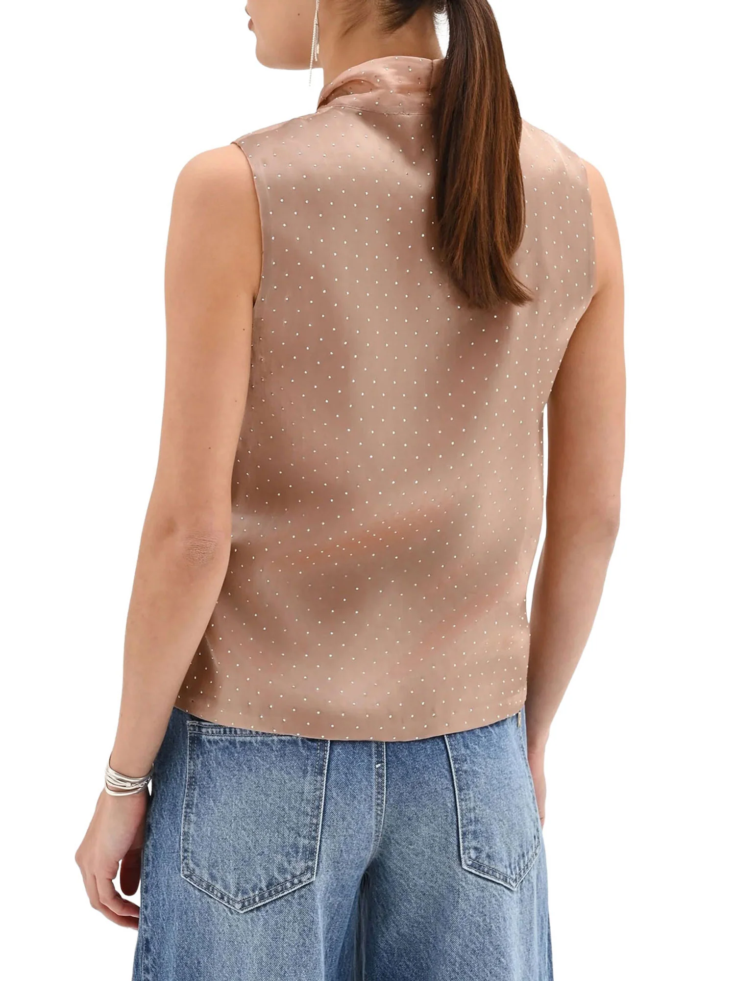 Top Rinascimento Donna con fiocco strass allover bronzo - Image 3