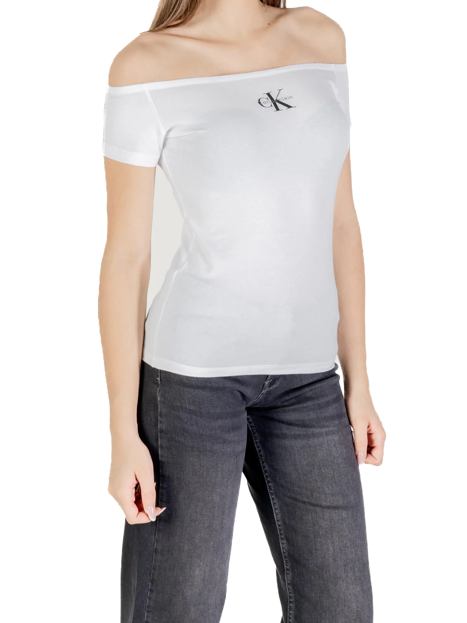 Top Calvin Klein  spalle scoperte e logo monogram bianco - Image 6