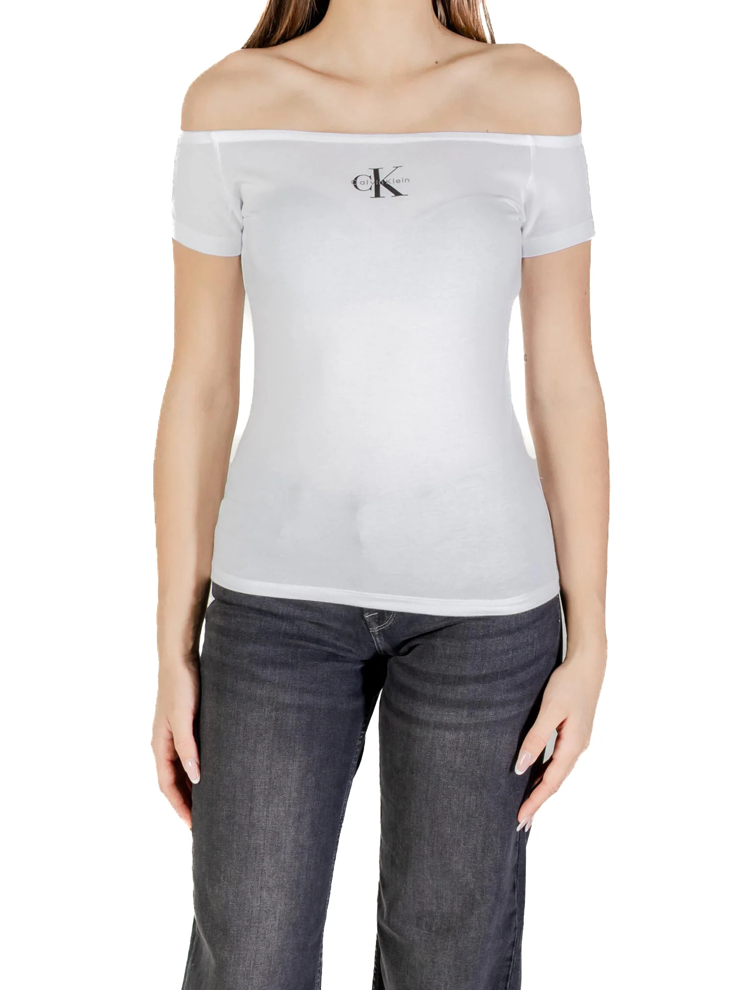 Top Calvin Klein  spalle scoperte e logo monogram bianco - Image 8