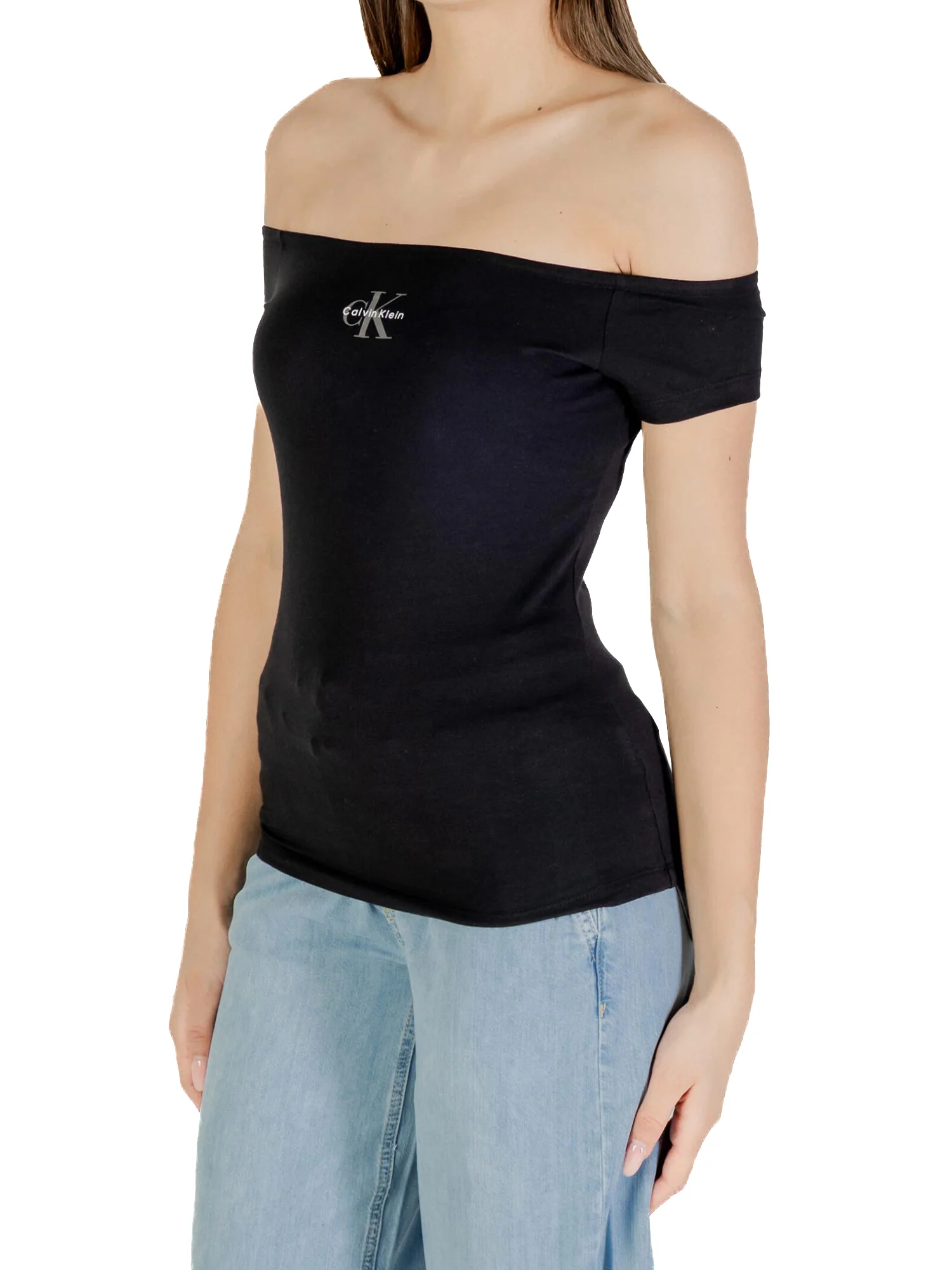 Top Calvin Klein  spalle scoperte e logo monogram nero