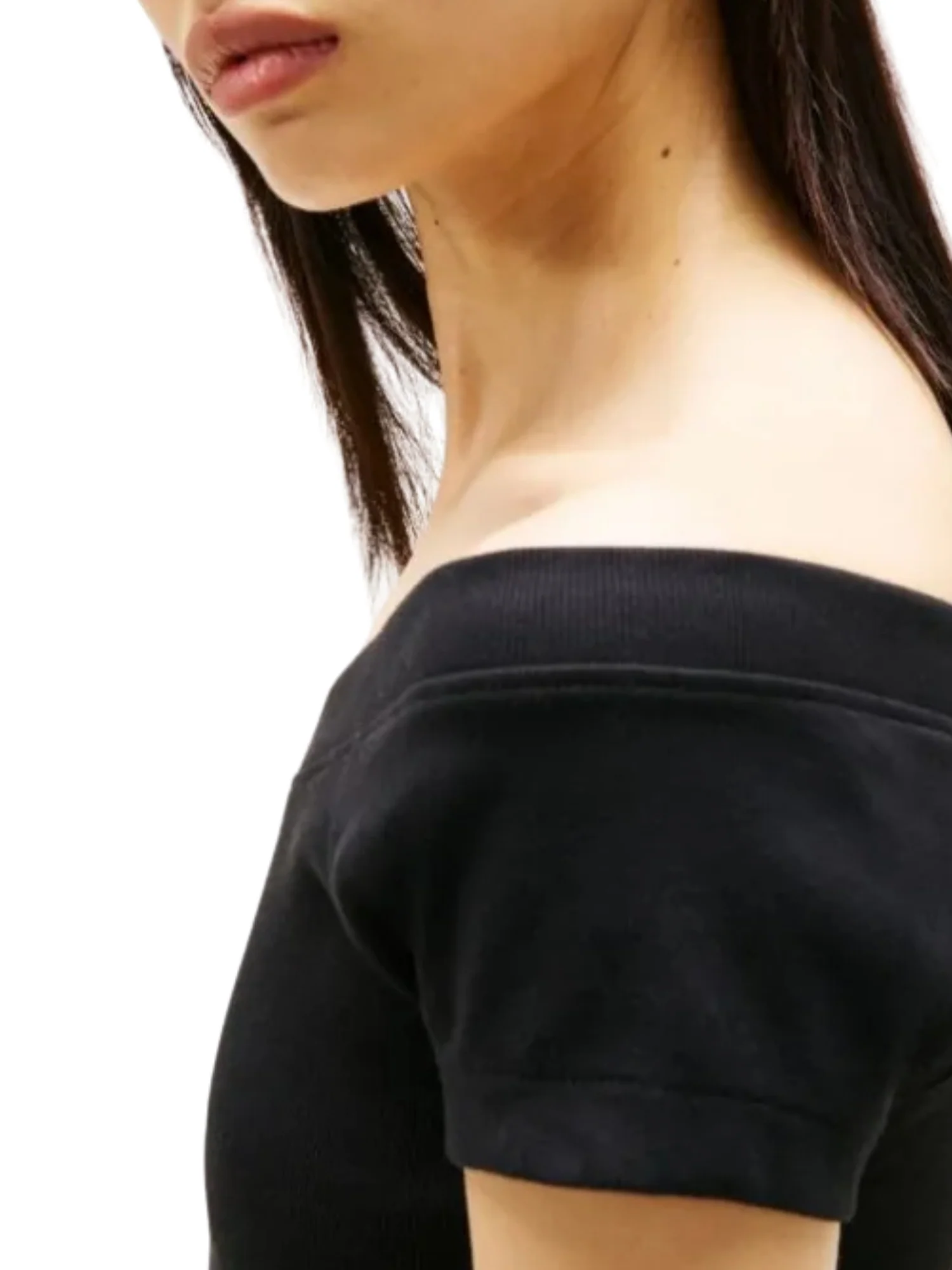 Top modello off shoulder slim rib nero - Image 4