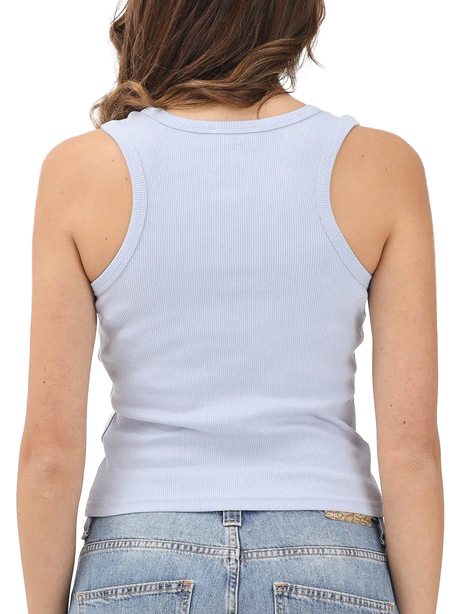 Top Calvin Klein Donna in costine di Cotone Celeste - Image 2