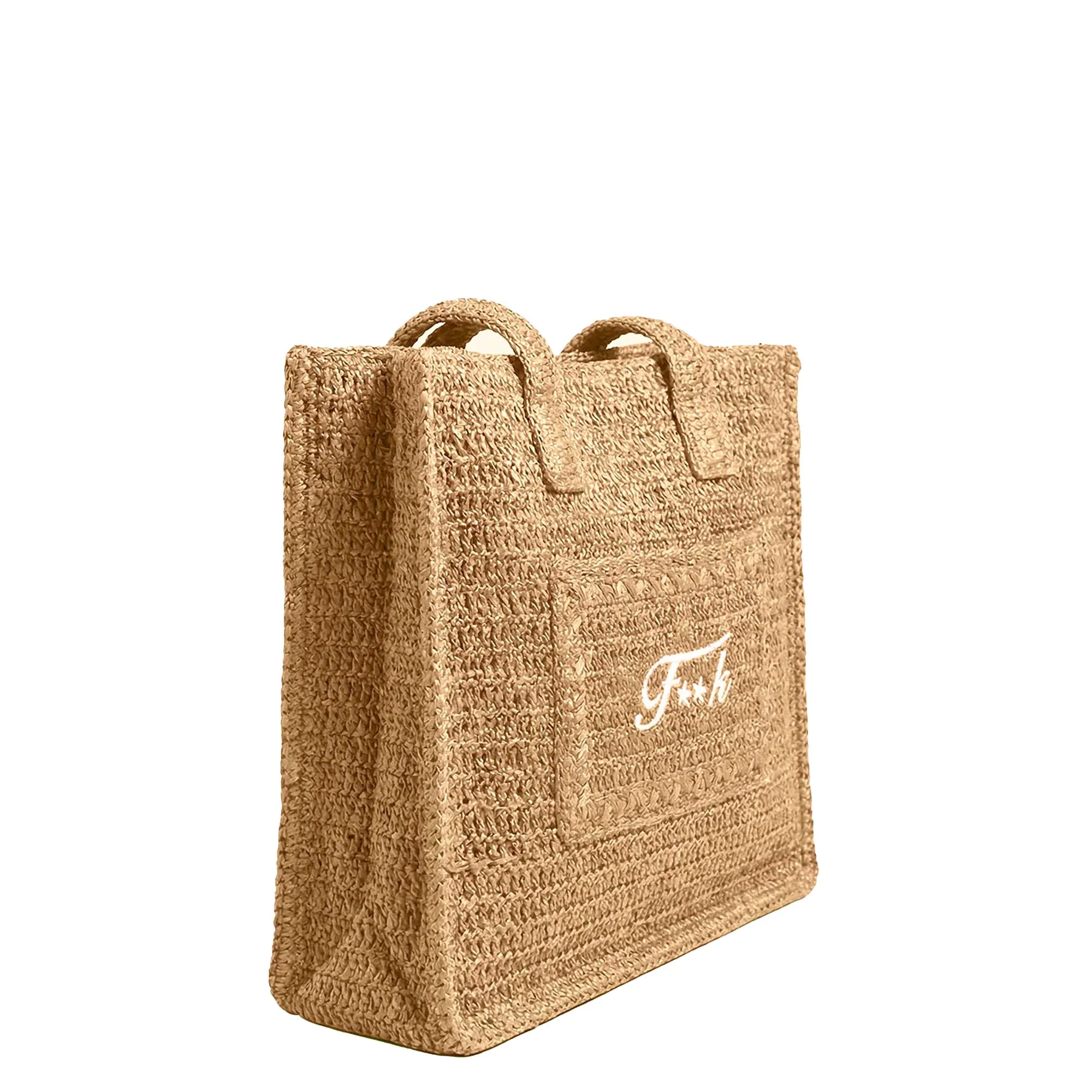Borsa mare a spalla F**k Donna in rafia beige - Image 2