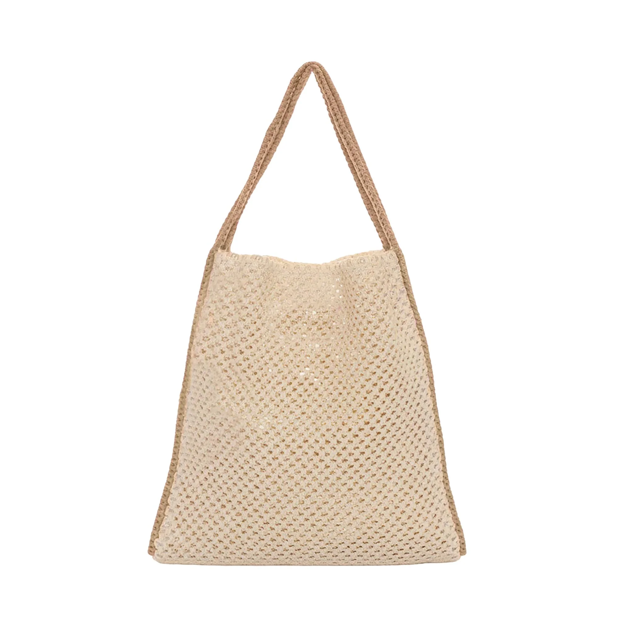 Borsa mare a spalla F**k Donna in rafia con nappina beige - Image 3