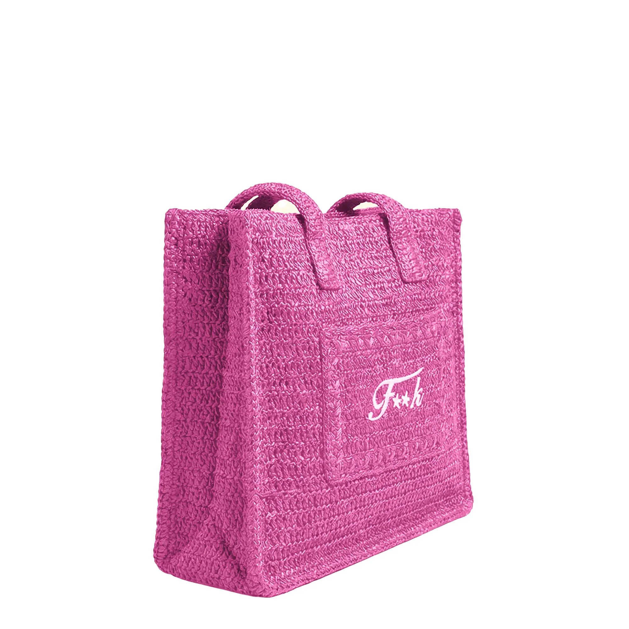 Borsa mare a spalla F**k Donna in rafia fucsia - Image 2