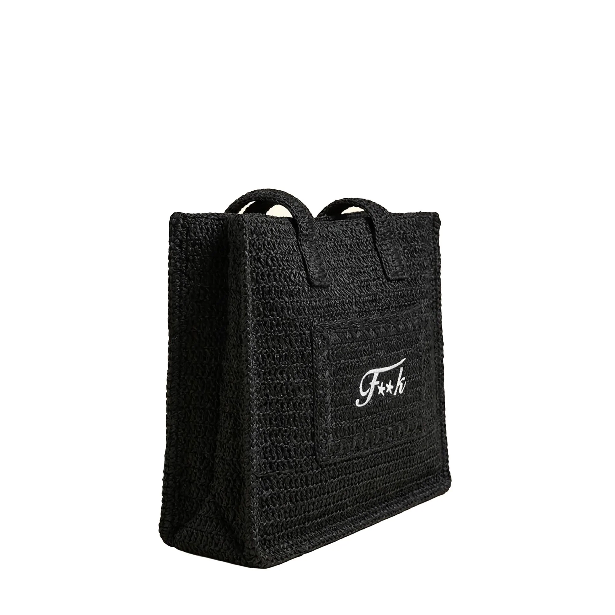 Borsa mare a spalla F**k Donna in rafia nero - Image 2