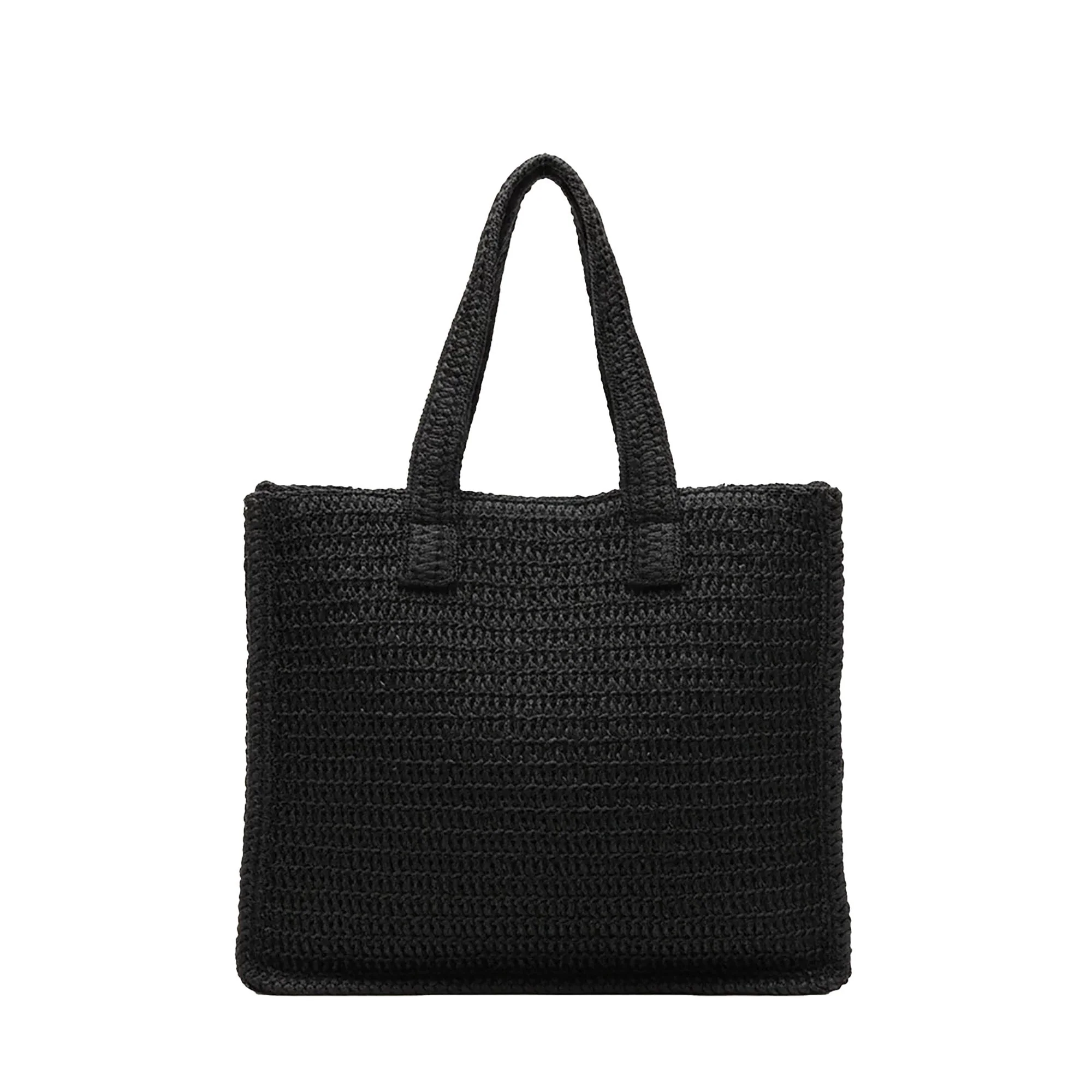 Borsa mare a spalla F**k Donna in rafia nero - Image 3