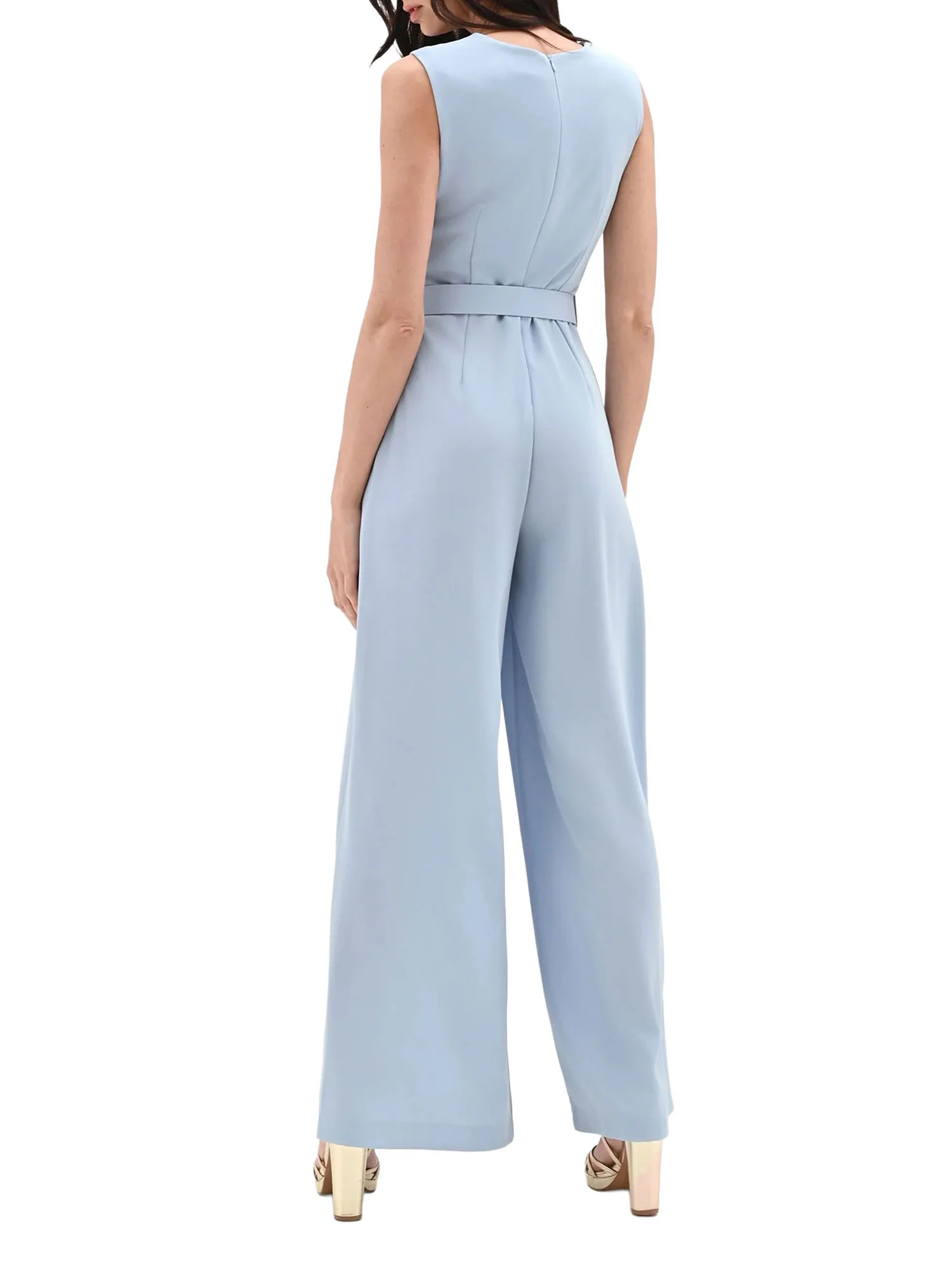 Tuta Rinascimento Donna smanicato con pantalone palazzo e cintura celeste - Image 2