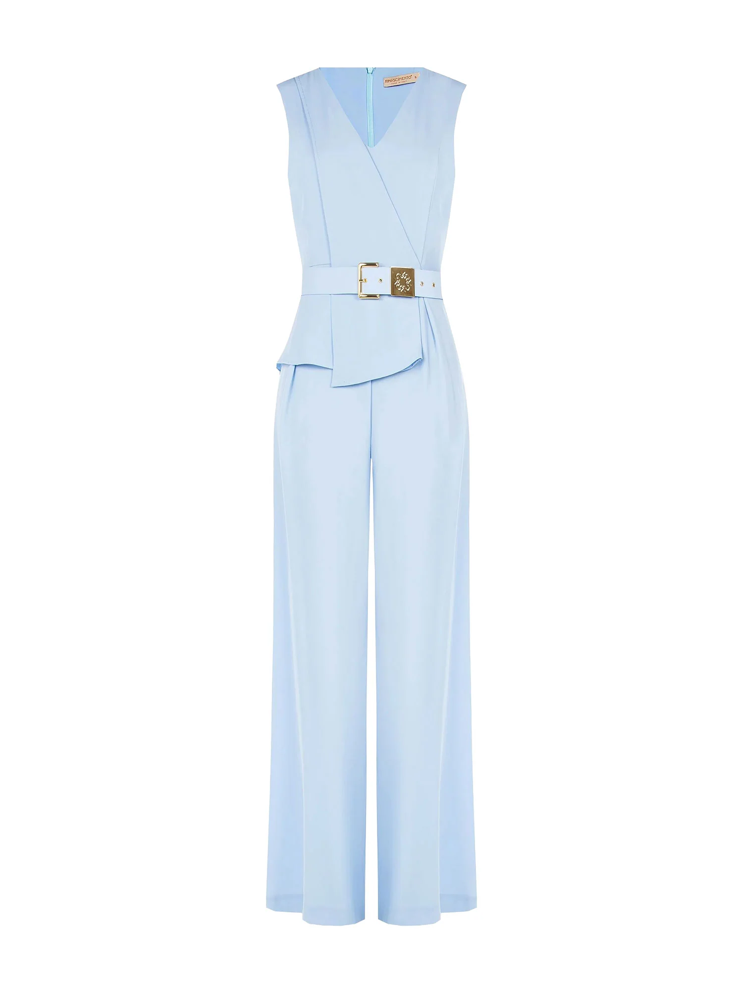 Tuta Rinascimento Donna smanicato con pantalone palazzo e cintura celeste - Image 5