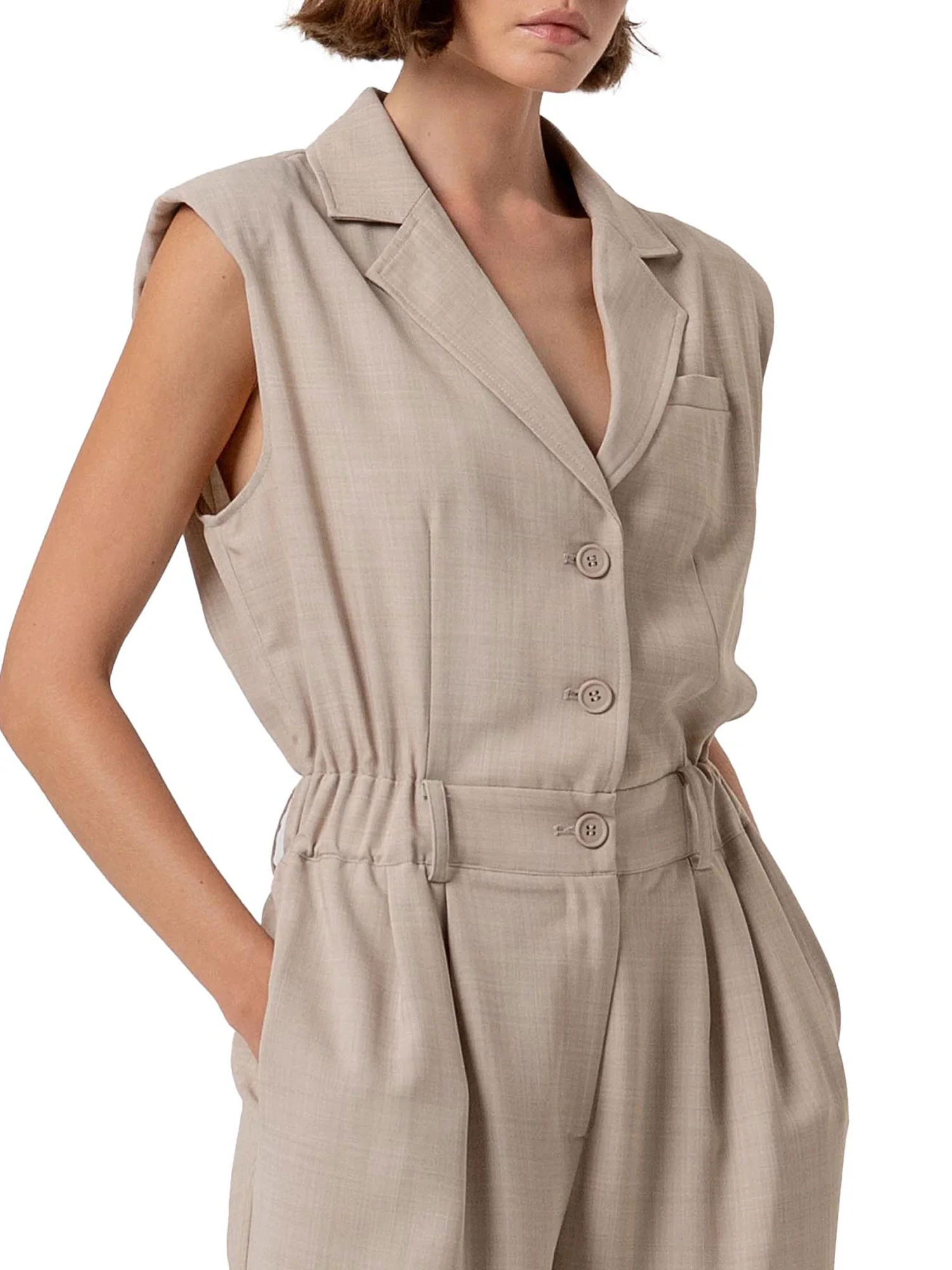Tuta Fracomina Donna smanicata in tessuto stretch beige - Image 3