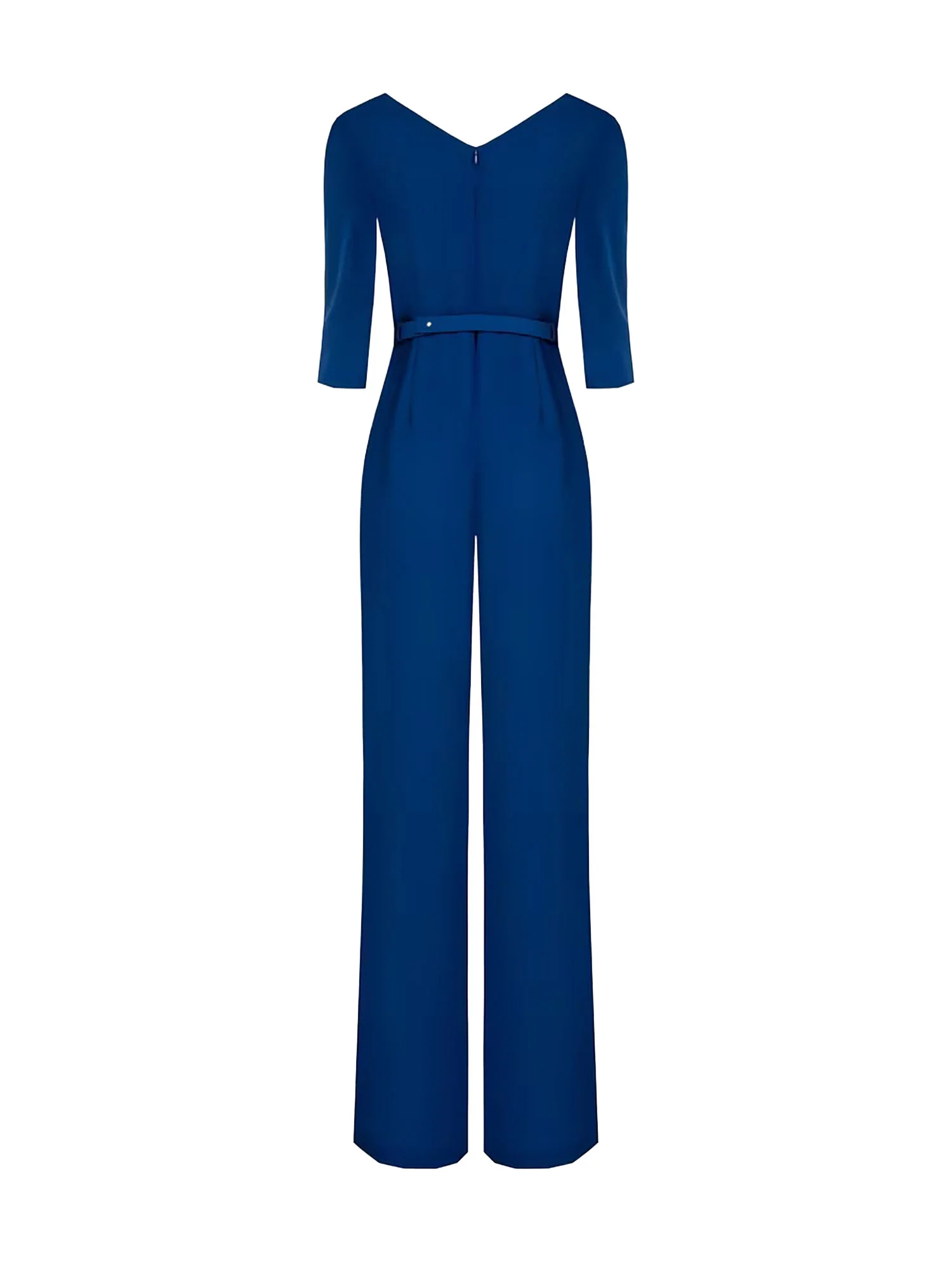 Tuta Rinascimento Donna con scollo a V, pantalone palazzo e cintura blu - Image 2